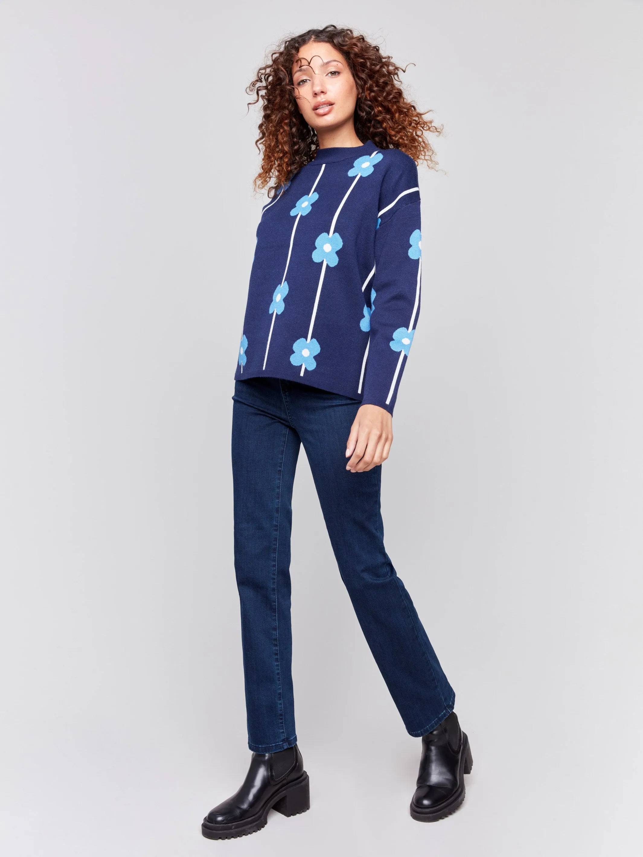 Plush Floral Print Sweater - Navy sold by Charlie B product image thumbnail 2