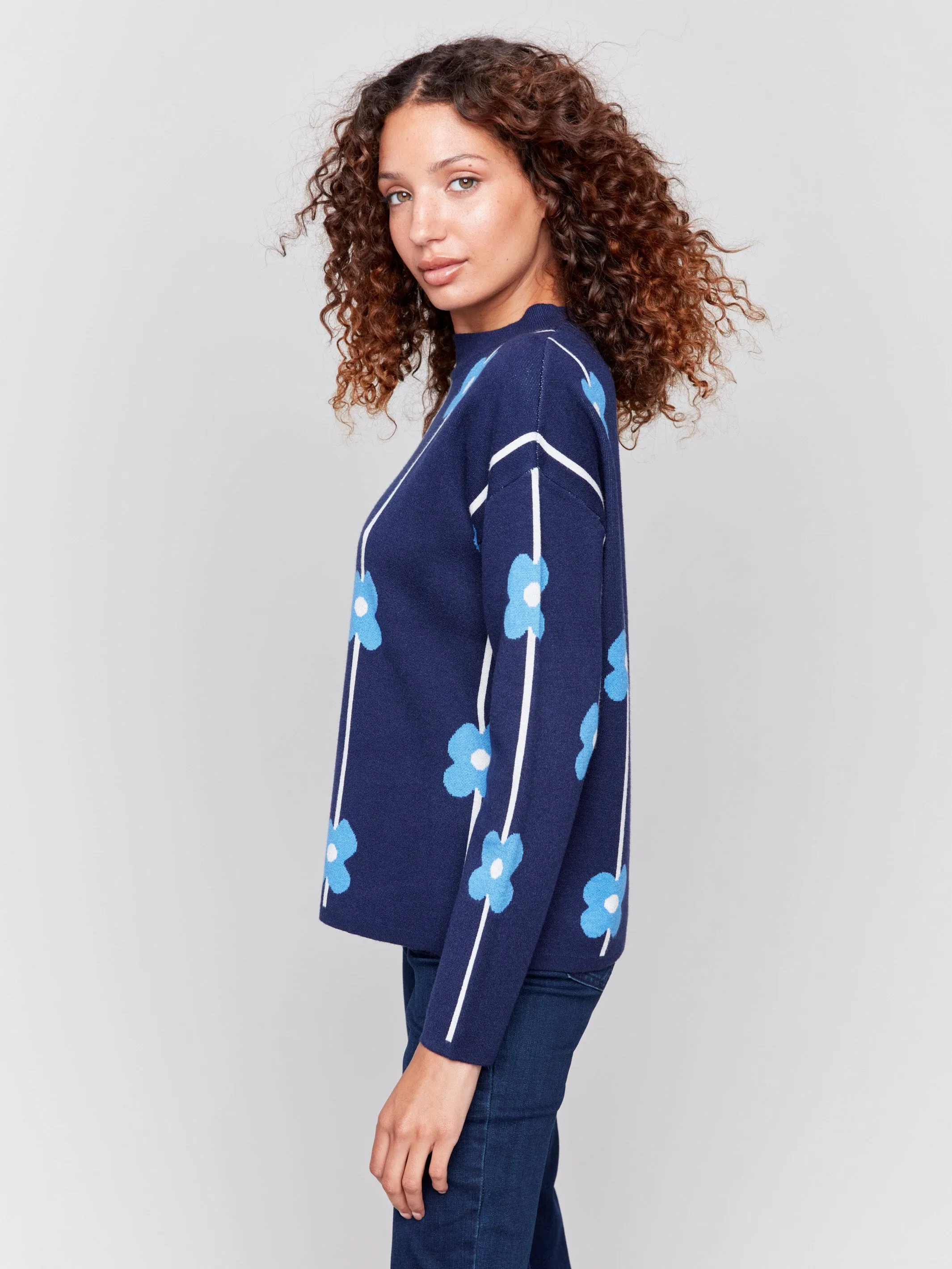 Plush Floral Print Sweater - Navy sold by Charlie B product image thumbnail 3