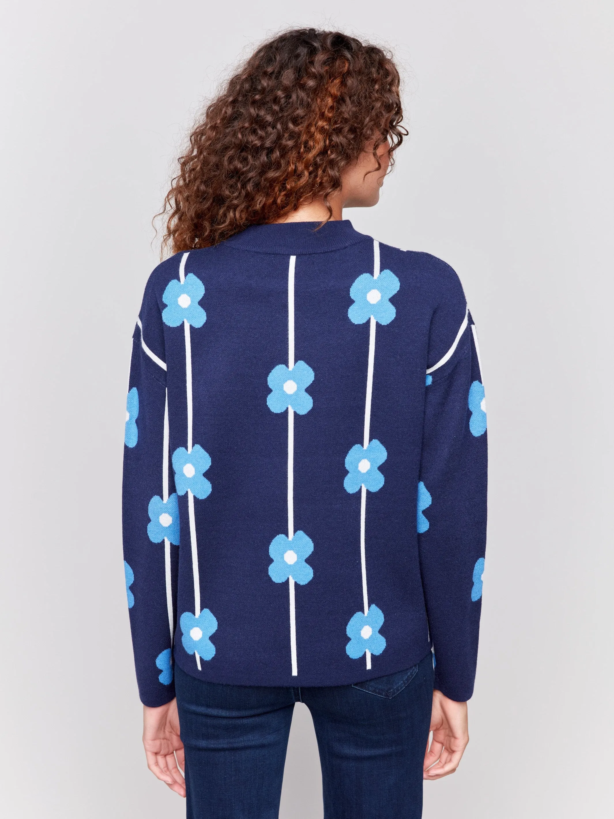 Plush Floral Print Sweater - Navy sold by Charlie B product image thumbnail 4