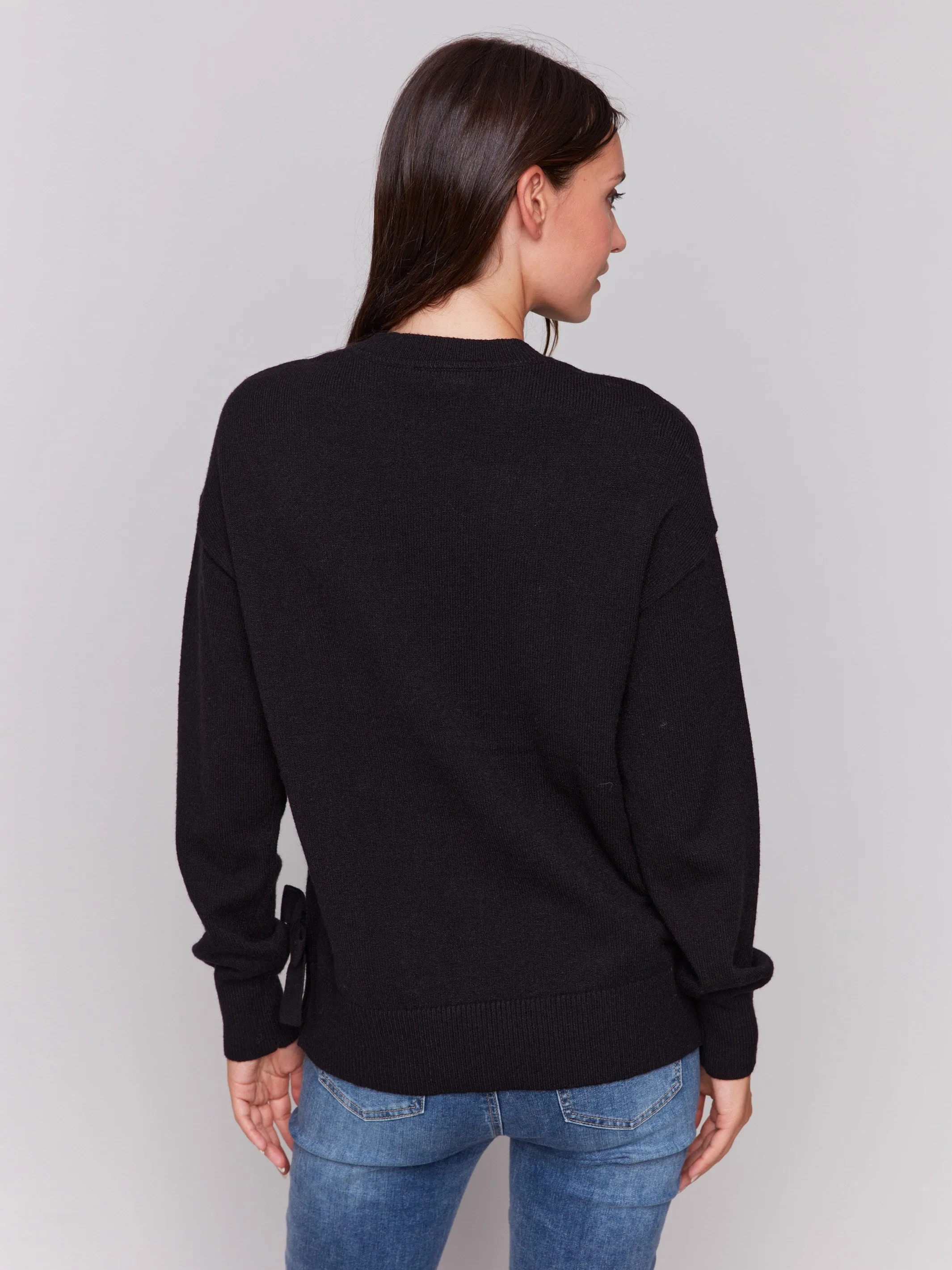 Crew Neck Sweater with Side Bows - Black sold by Charlie B product image thumbnail 4