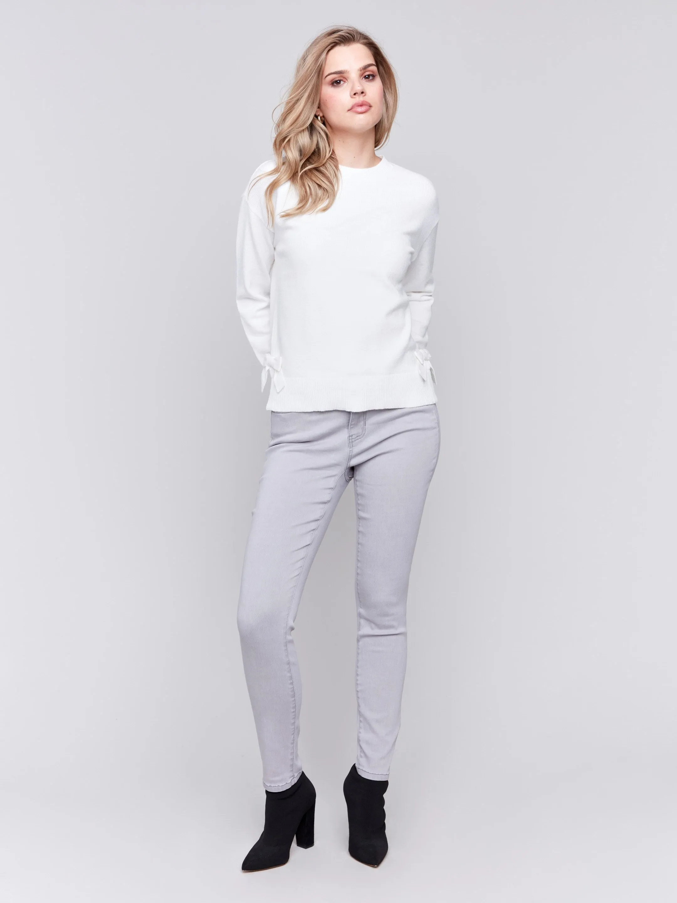 Crew Neck Sweater with Side Bows - Cream sold by Charlie B product image thumbnail 2