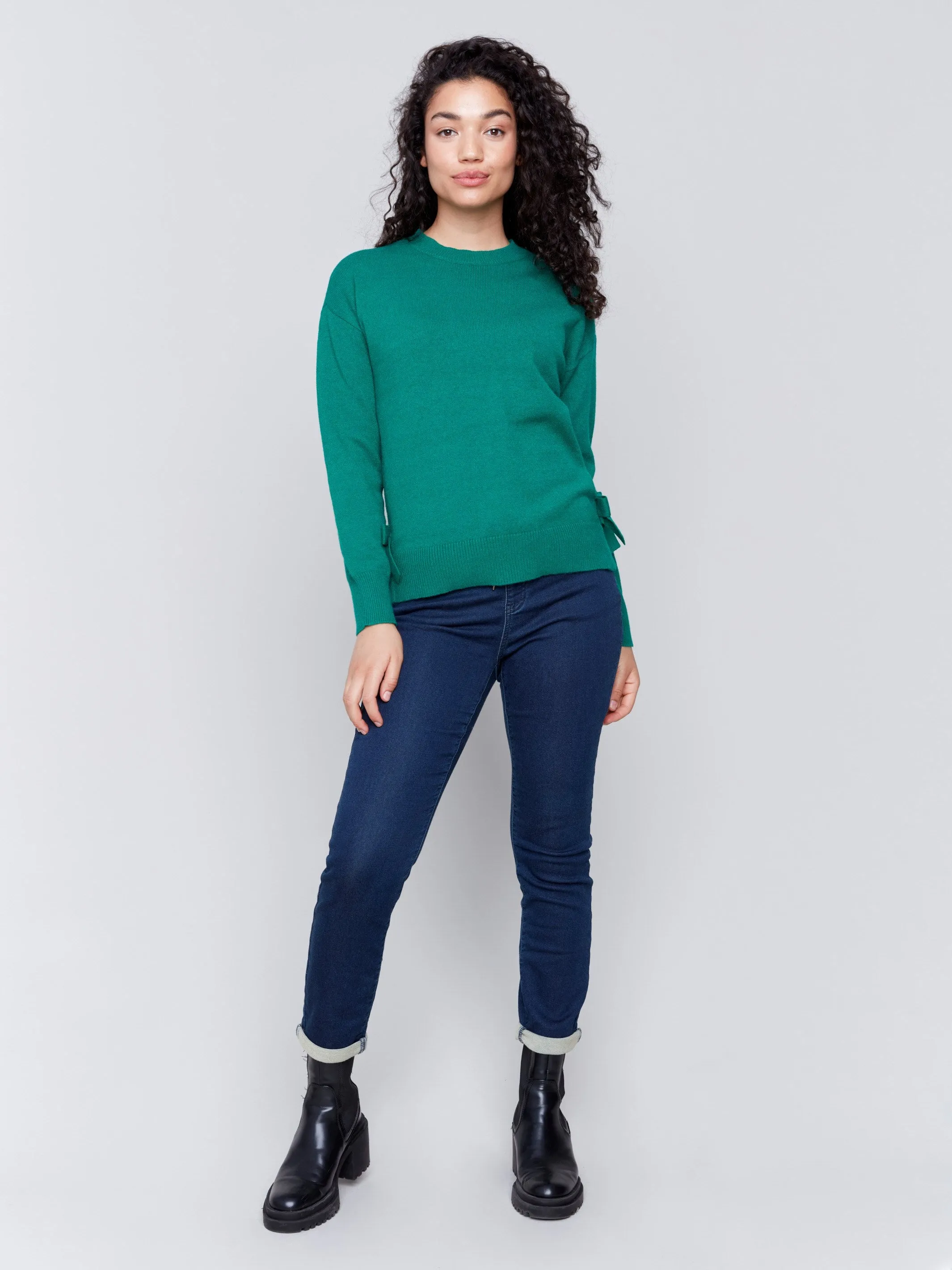 Crew Neck Sweater with Side Bows - Forest sold by Charlie B product image thumbnail 4