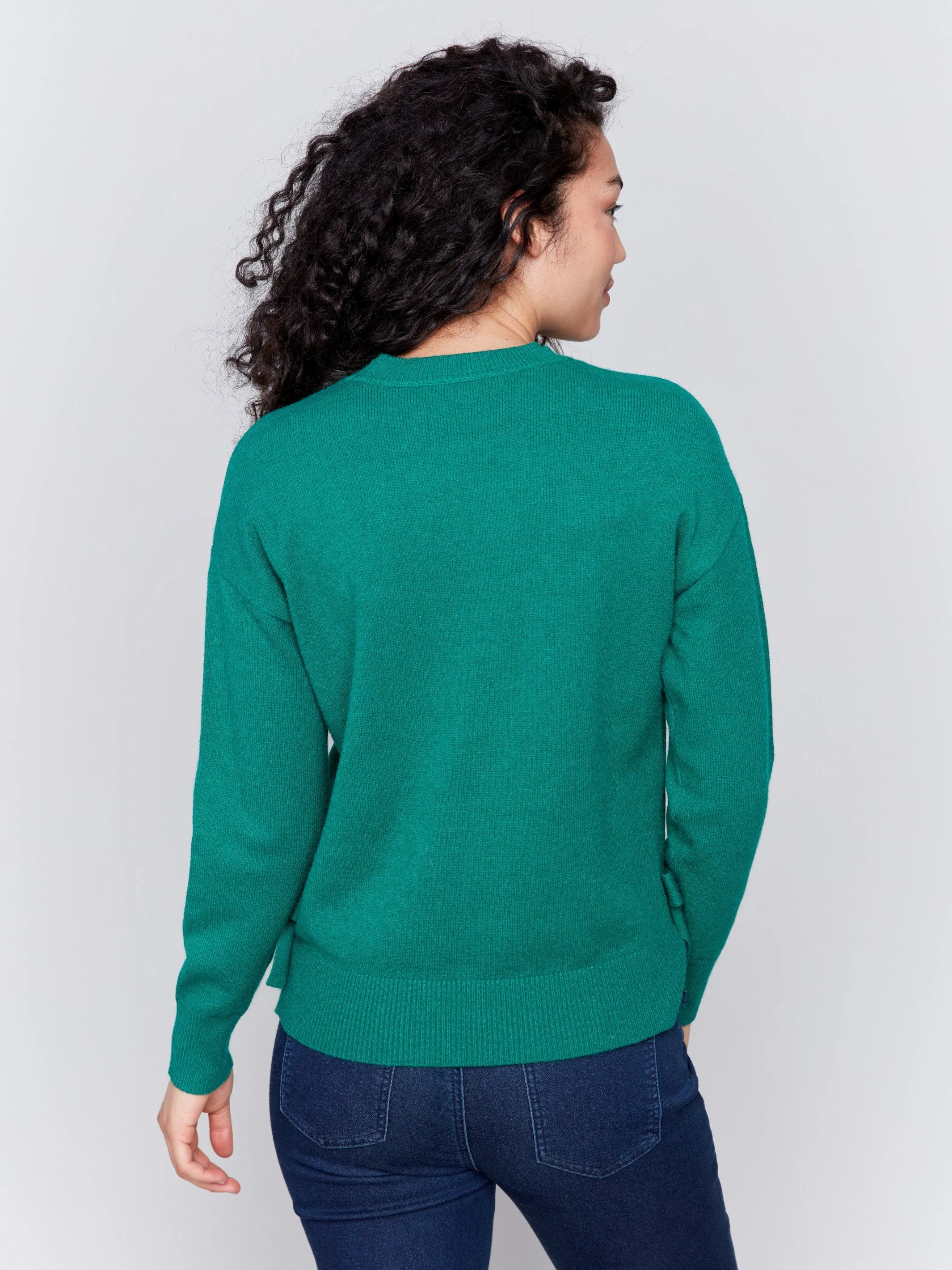 Crew Neck Sweater with Side Bows - Forest sold by Charlie B product image thumbnail 3