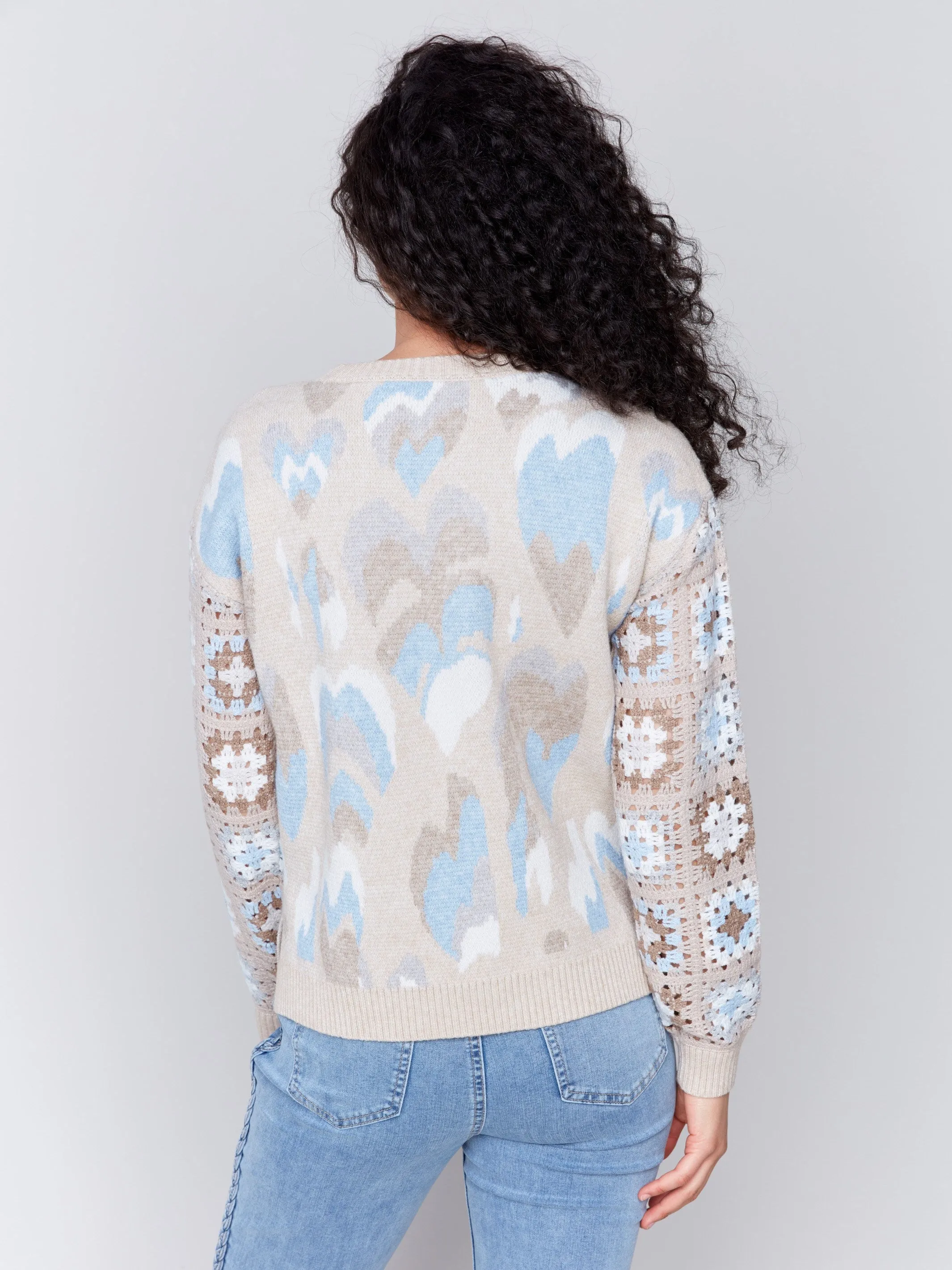Jacquard Print Sweater with Crochet Sleeves - Ocean sold by Charlie B product image thumbnail 3