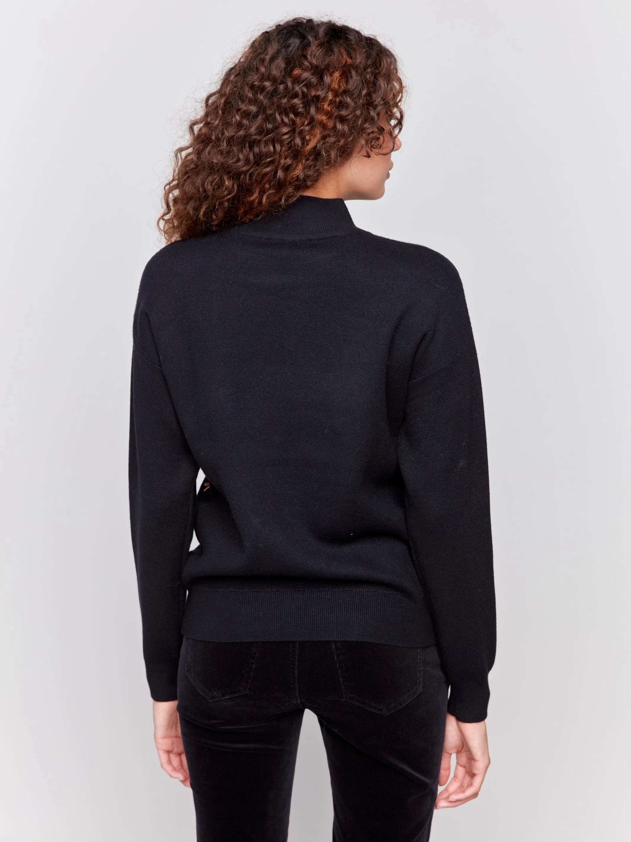 Mock Neck Sweater with Embroidered Flowers - Black sold by Charlie B product image thumbnail 4