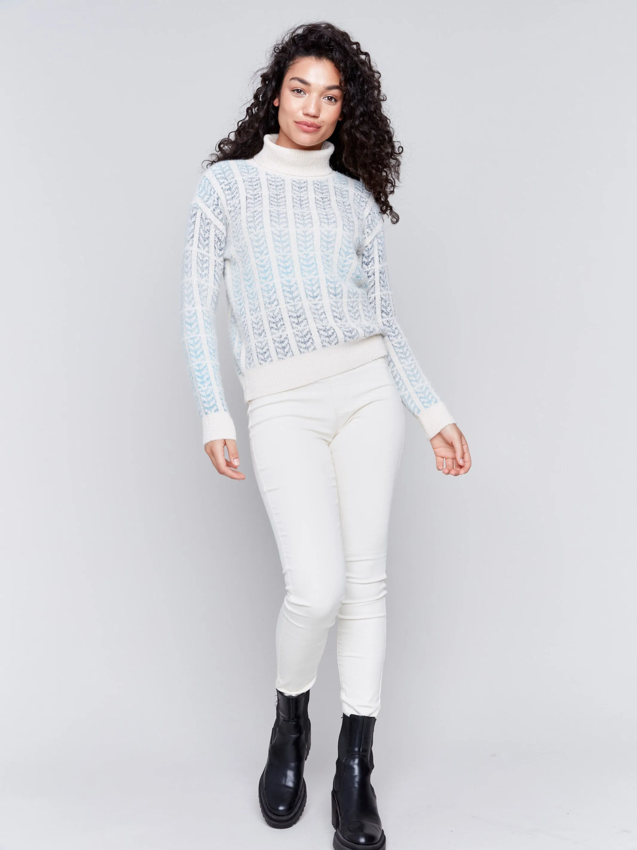 Ombre Jacquard Knit Turtleneck Sweater - Frost sold by Charlie B product image thumbnail 5