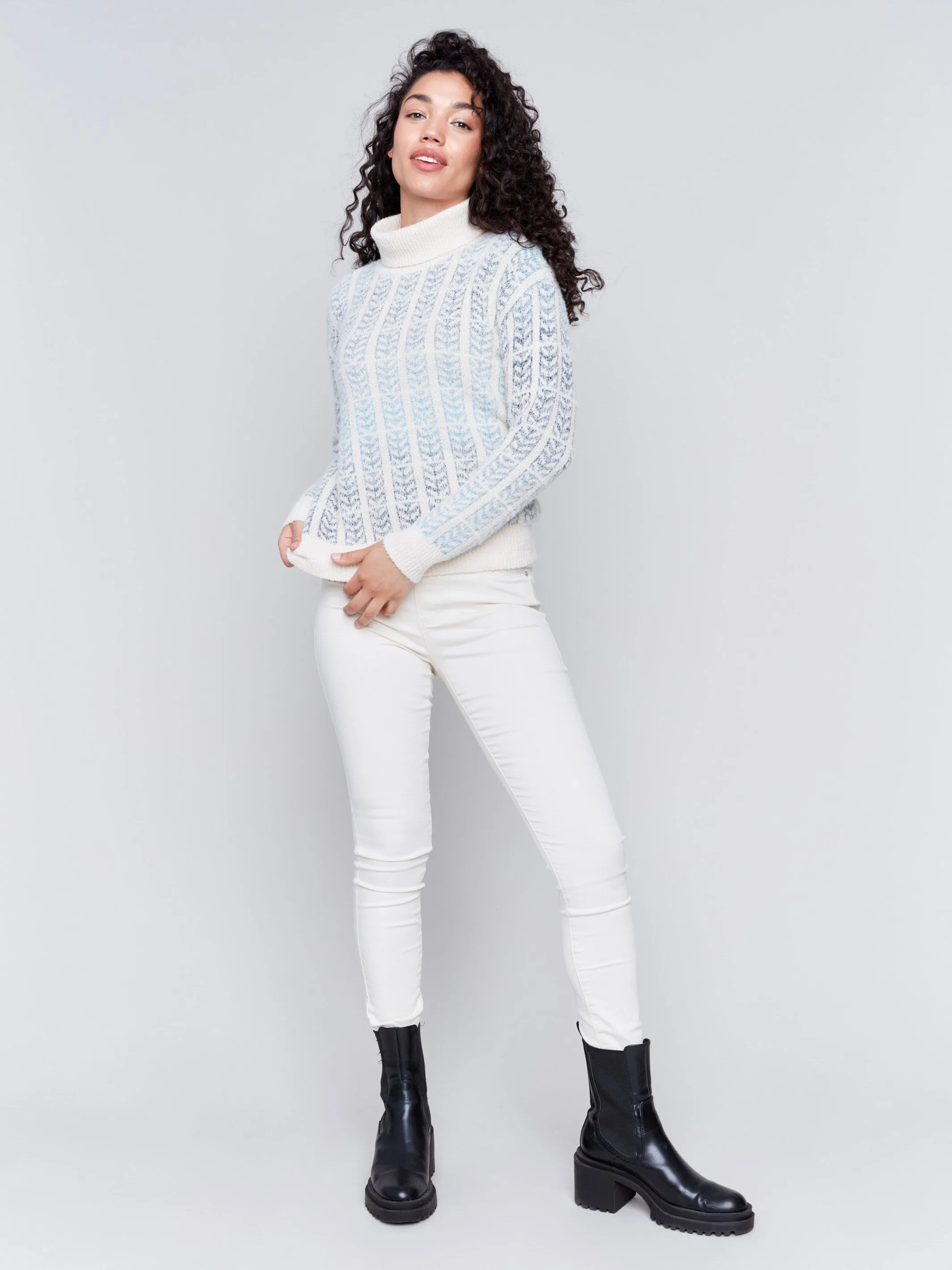 Ombre Jacquard Knit Turtleneck Sweater - Frost sold by Charlie B product image thumbnail 4