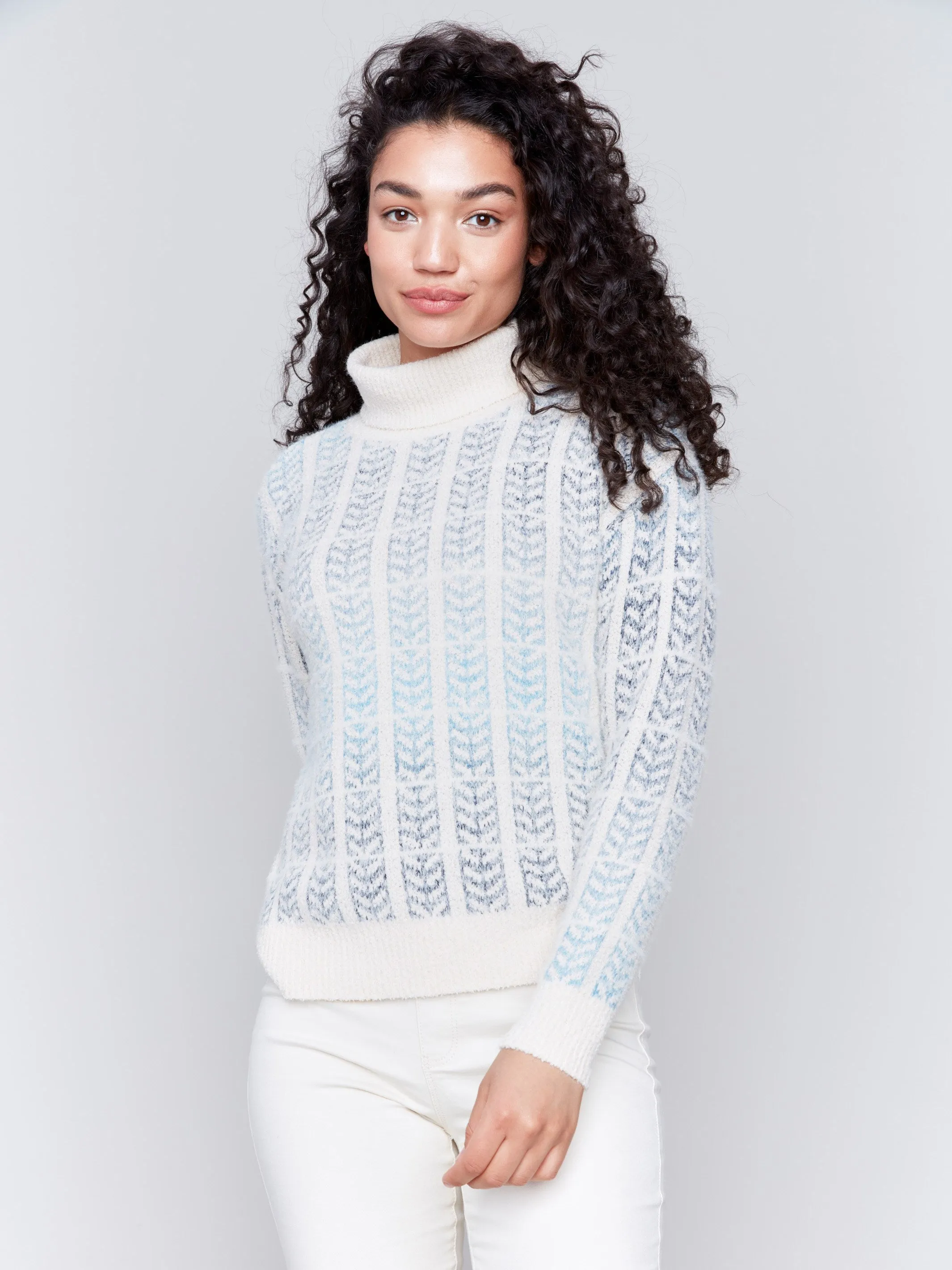 Ombre Jacquard Knit Turtleneck Sweater - Frost sold by Charlie B