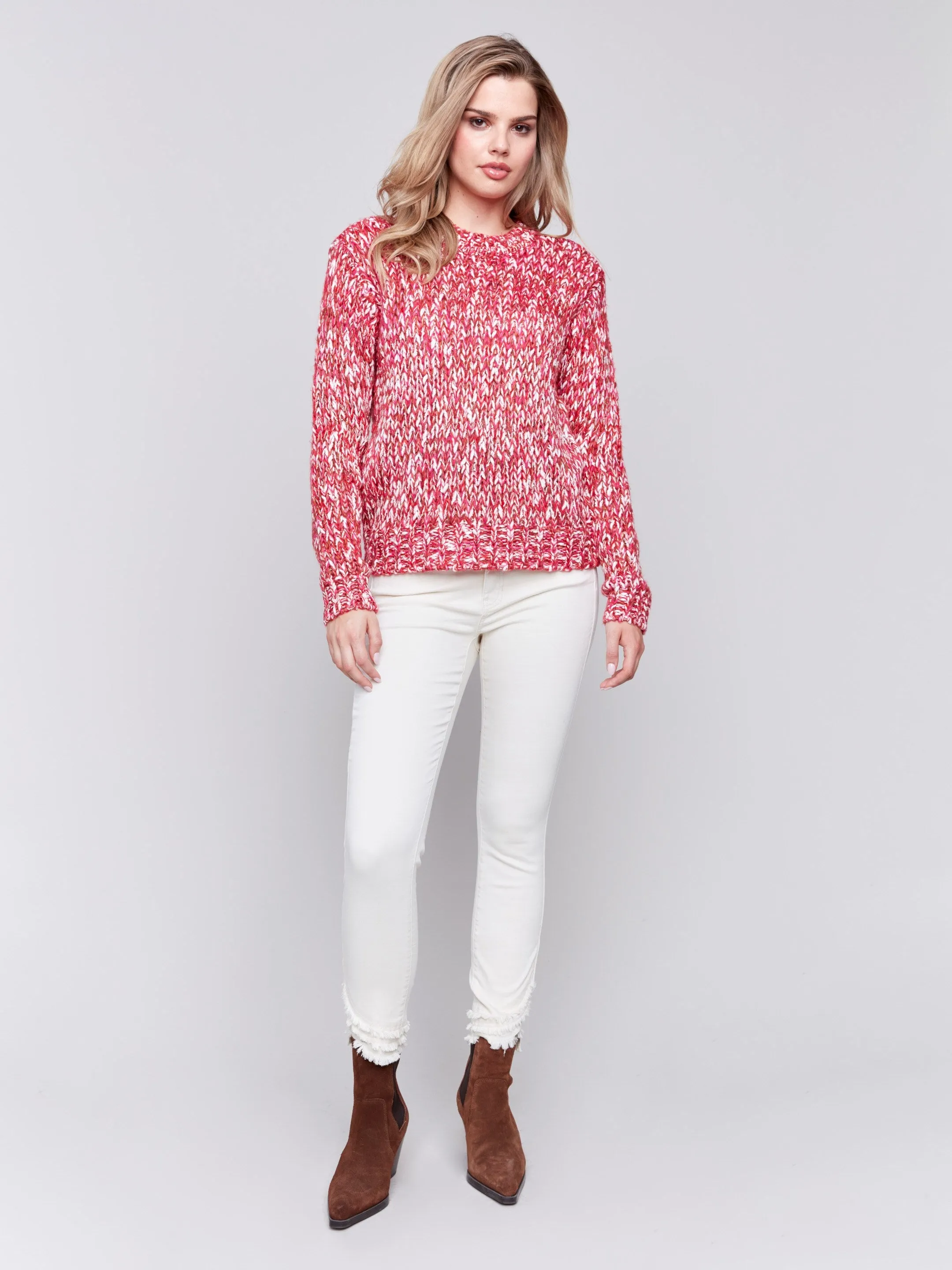 Space Dye Crew Neck Sweater - Magenta sold by Charlie B product image thumbnail 2