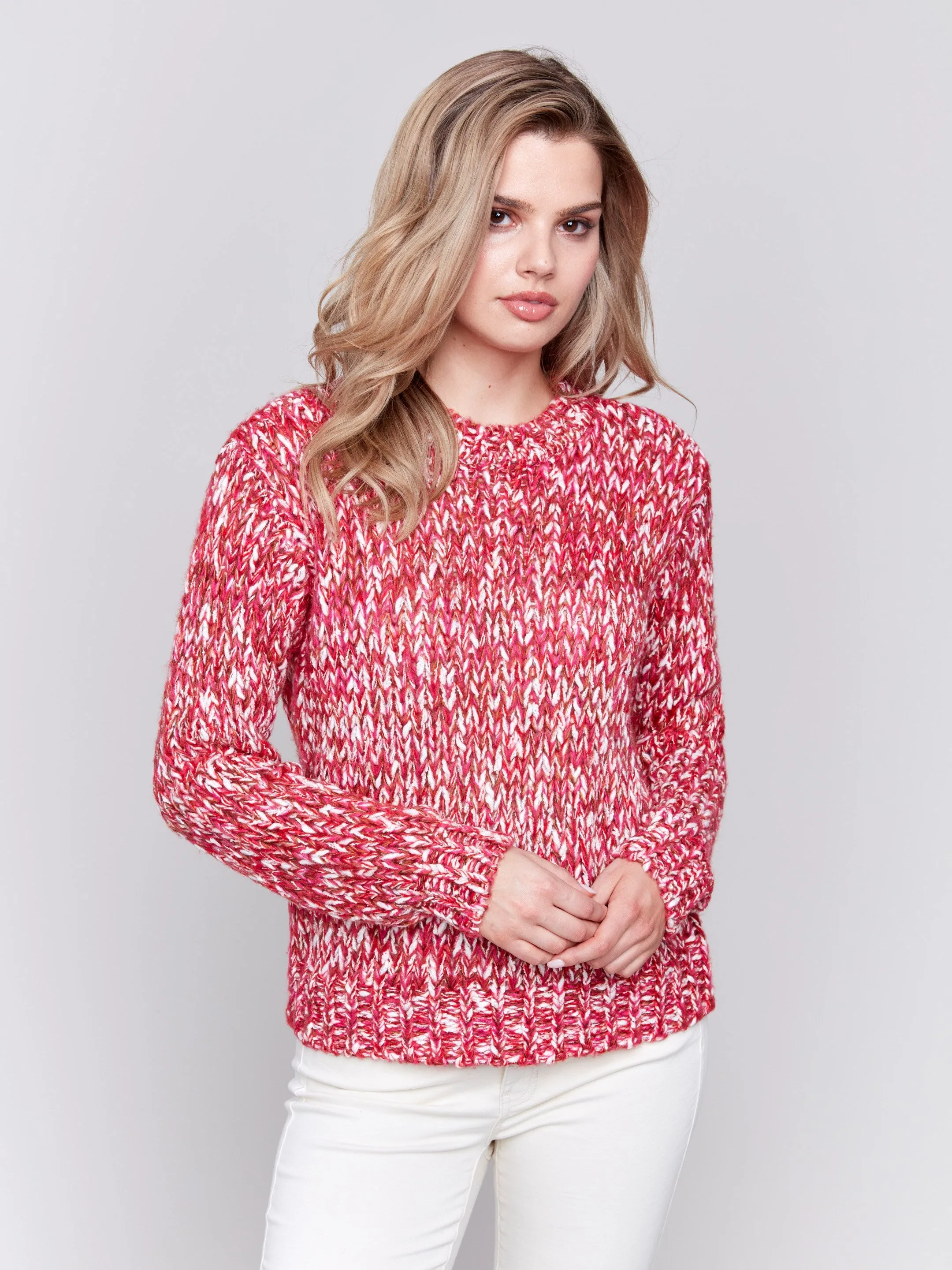 Space Dye Crew Neck Sweater - Magenta sold by Charlie B product image thumbnail 4