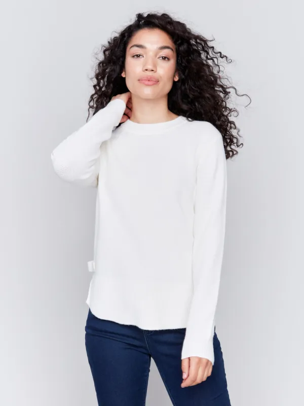 Sweater with Side Tab Detail - Ecru sold by Charlie B