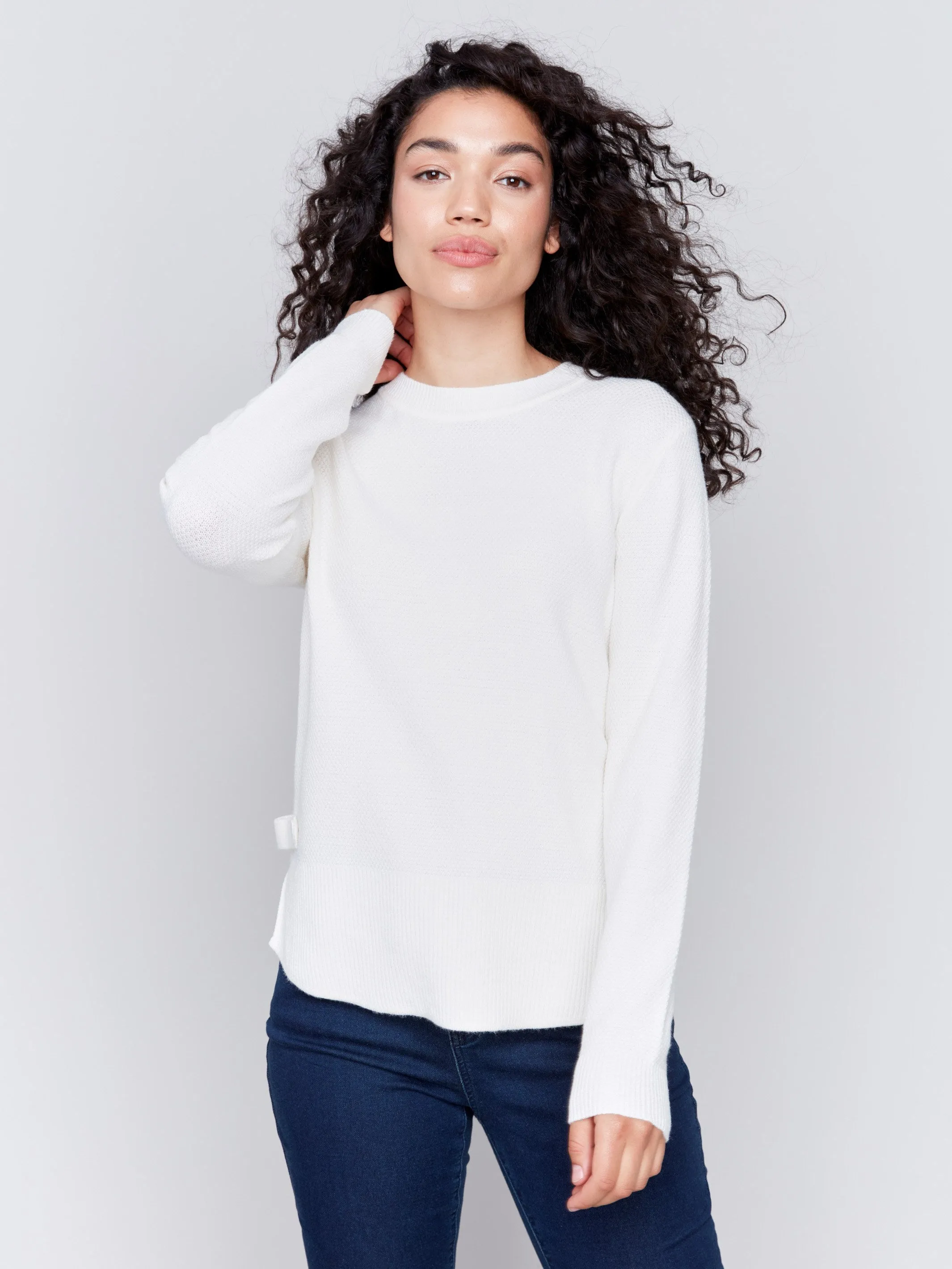 Sweater with Side Tab Detail - Ecru sold by Charlie B