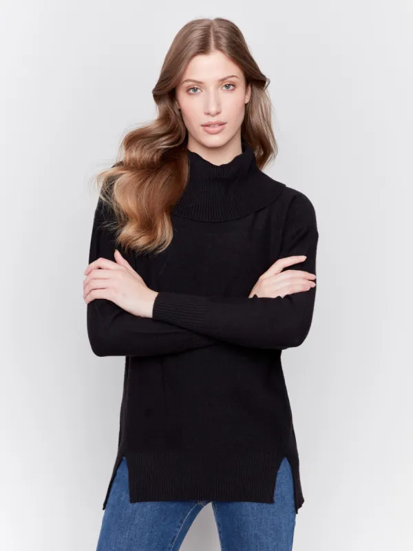 Long Cowl Neck Sweater - Black sold by Charlie B