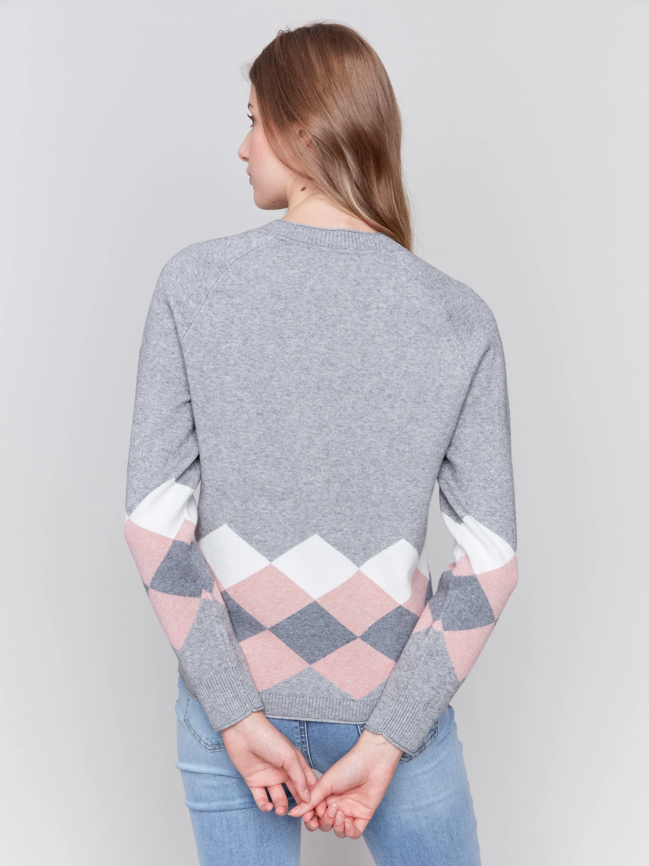 Jacquard Knit Argyle Sweater - Grey sold by Charlie B product image thumbnail 4