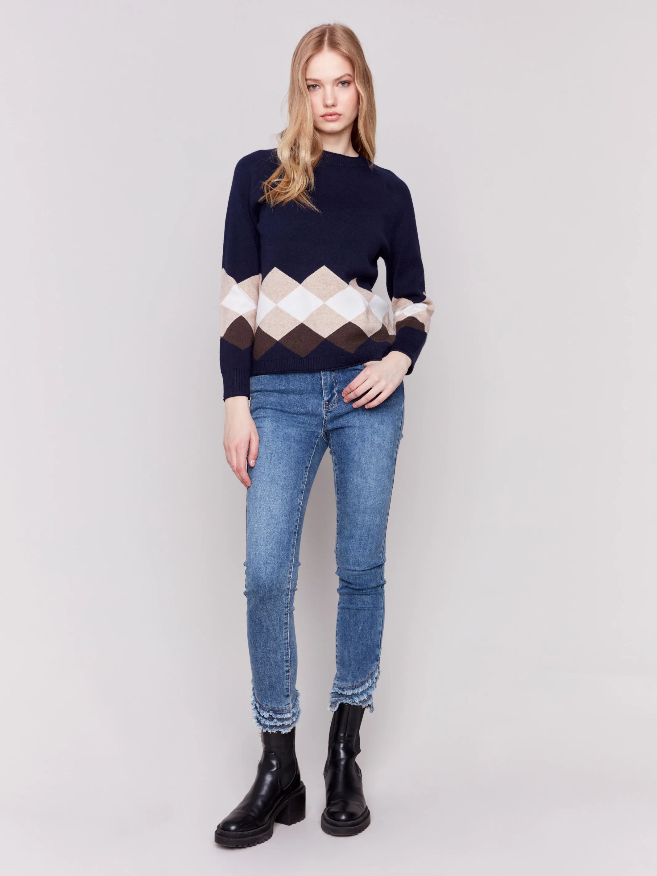 Jacquard Knit Argyle Sweater - Navy sold by Charlie B product image thumbnail 2