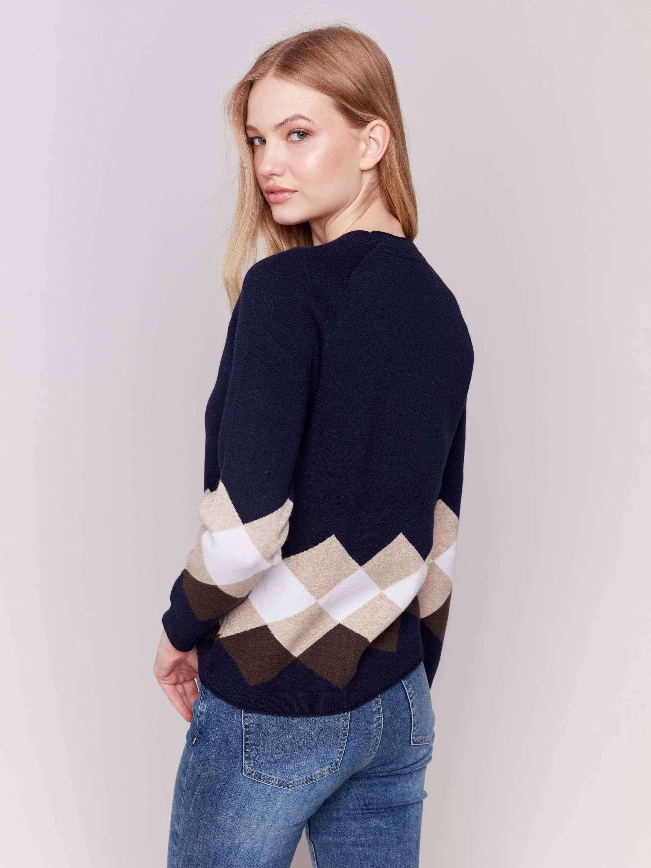 Jacquard Knit Argyle Sweater - Navy sold by Charlie B product image thumbnail 3