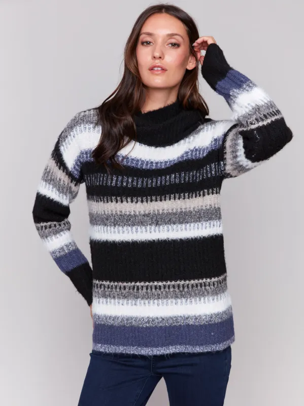 Striped Cowl Neck Sweater - Navy sold by Charlie B