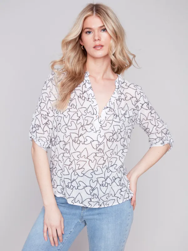 Printed Cotton Gauze Blouse - Hearts sold by Charlie B