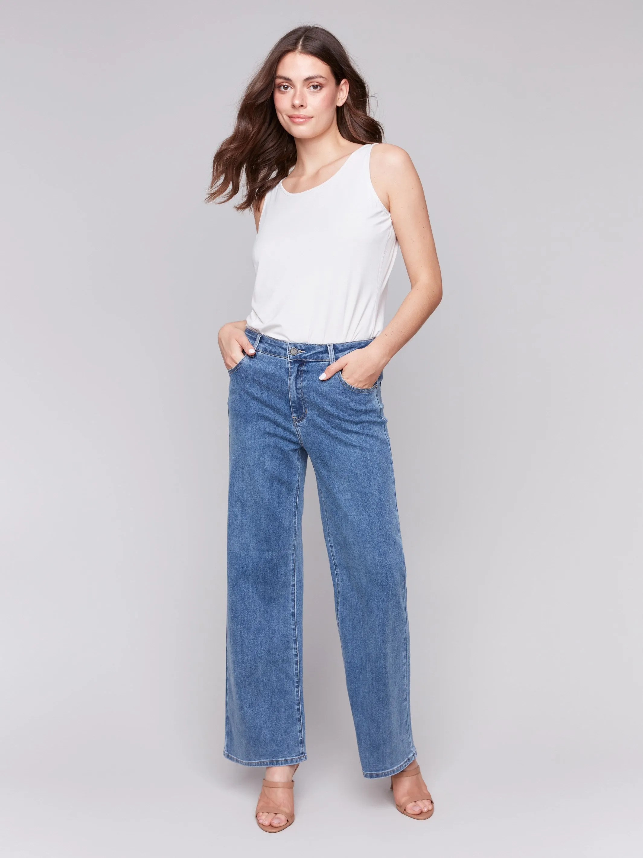 Chloe Wide Leg Jeans - Medium Blue sold by Charlie B