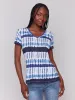 Printed Linen Blend V-Neck T-Shirt - Riviera sold by Charlie B