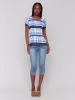 Printed Linen Blend V-Neck T-Shirt - Riviera sold by Charlie B
