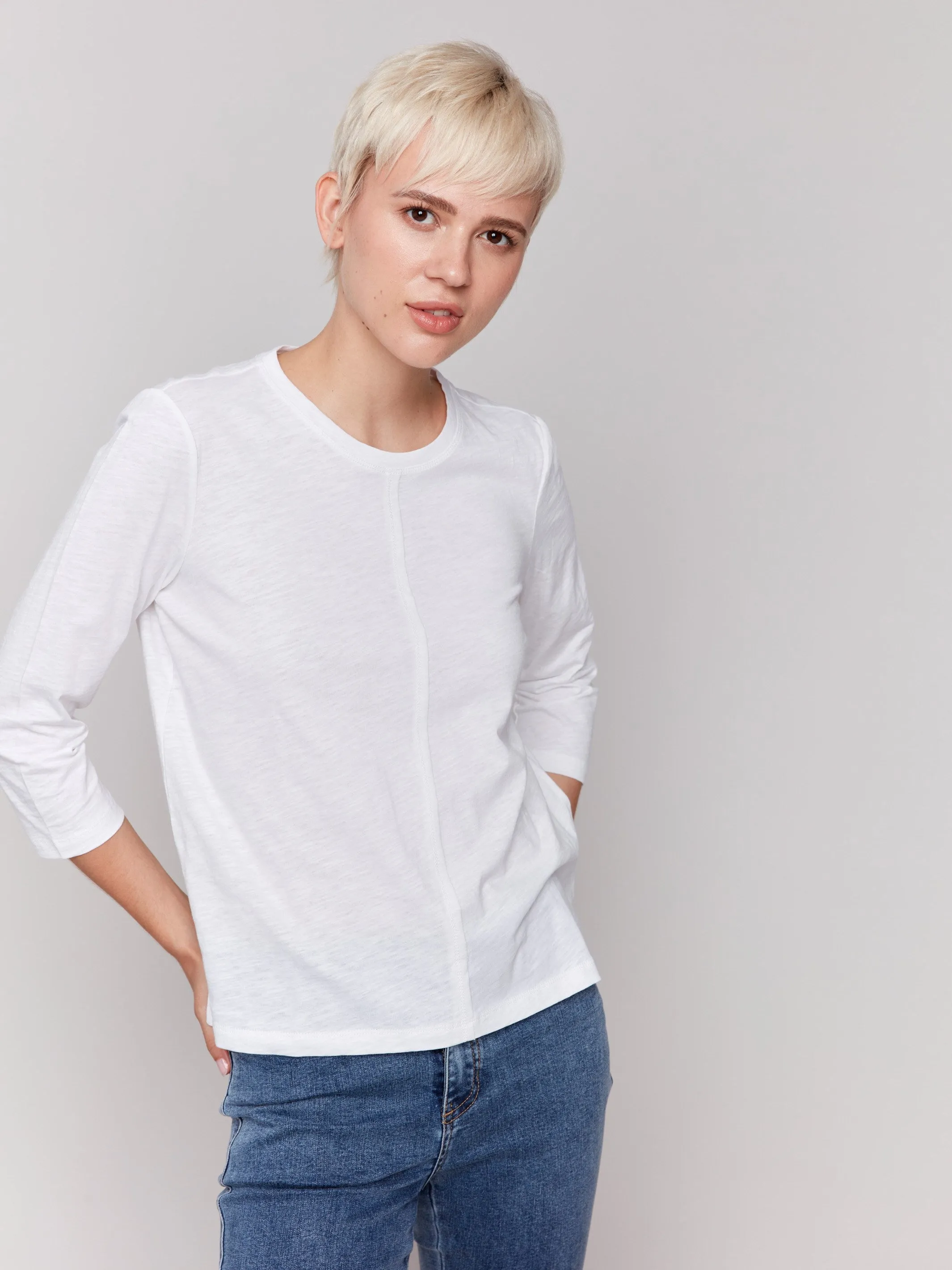Organic Cotton Slub 3/4 Sleeve Top - White sold by Charlie B product image thumbnail 5