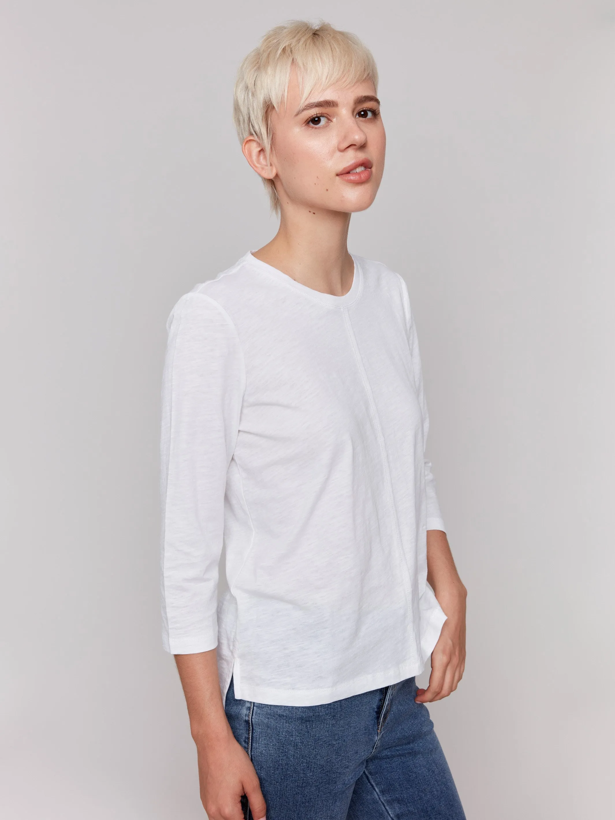 Organic Cotton Slub 3/4 Sleeve Top - White sold by Charlie B product image thumbnail 2