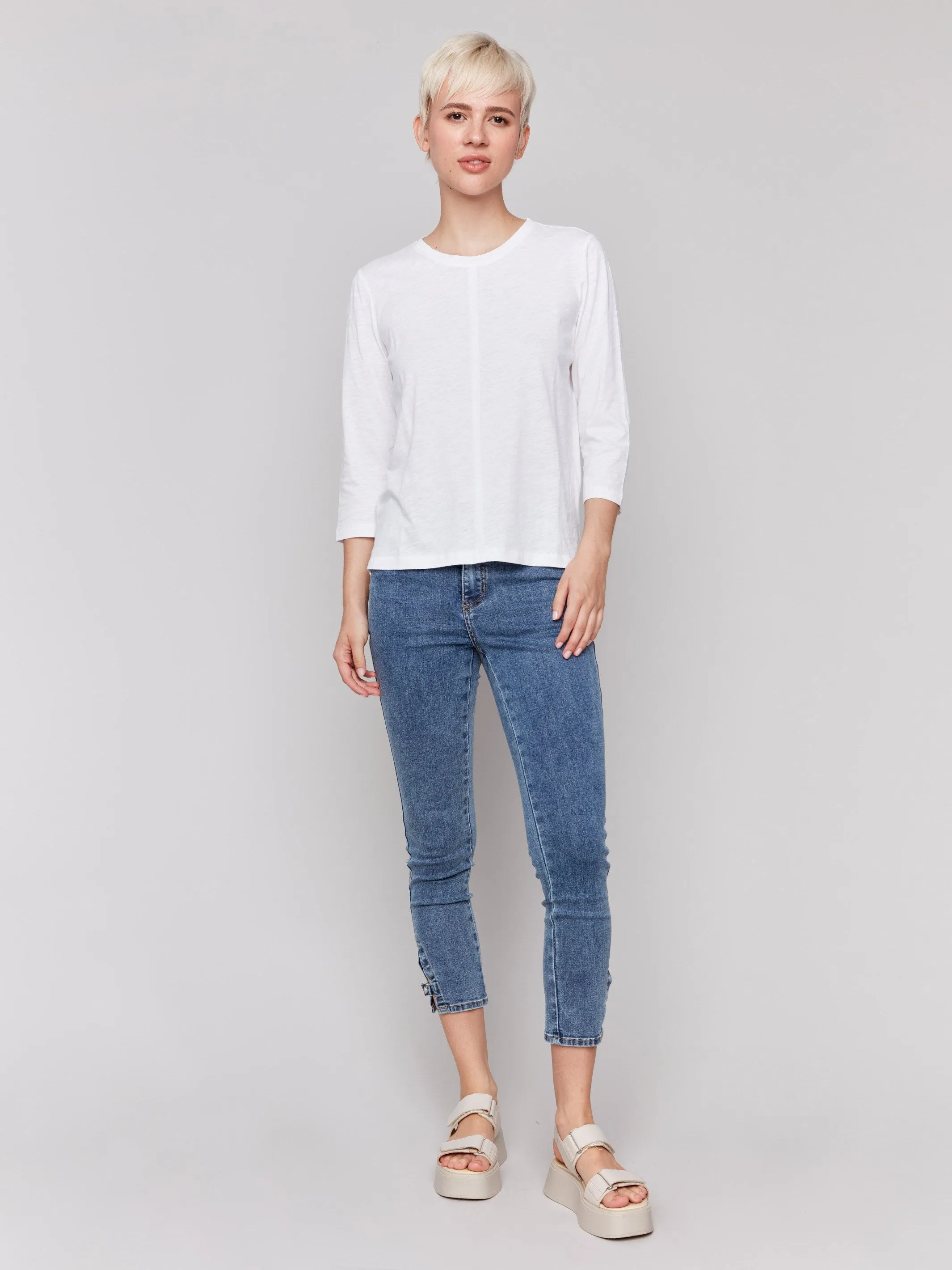 Organic Cotton Slub 3/4 Sleeve Top - White sold by Charlie B product image thumbnail 3