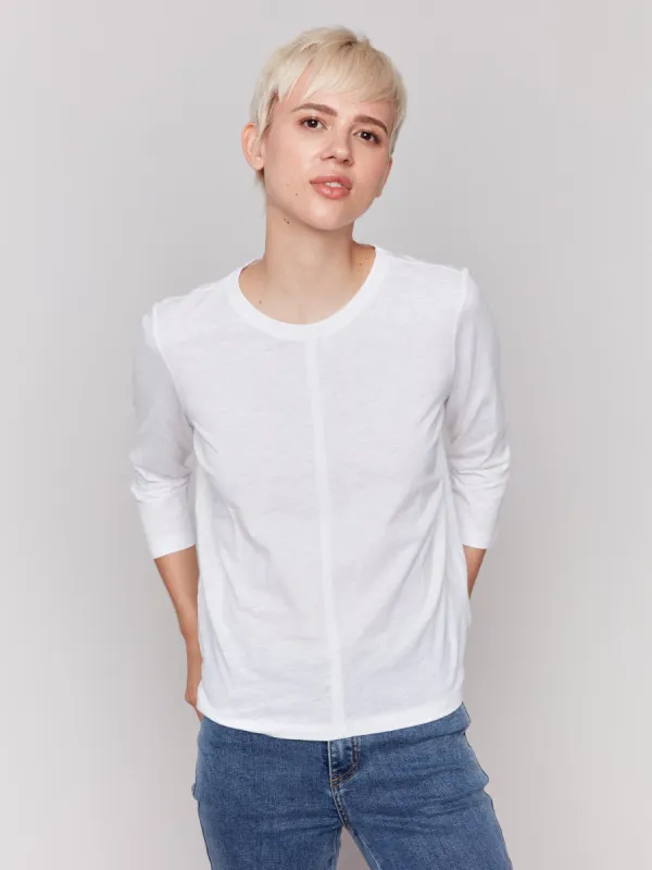 Organic Cotton Slub 3/4 Sleeve Top - White sold by Charlie B