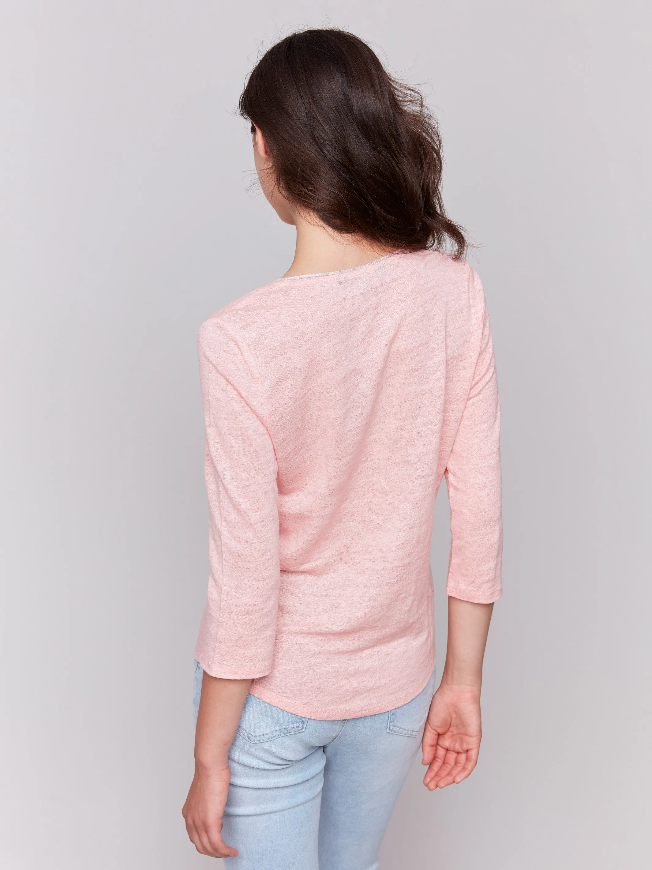 Linen Blend V-Neck Top - Guava sold by Charlie B product image thumbnail 3
