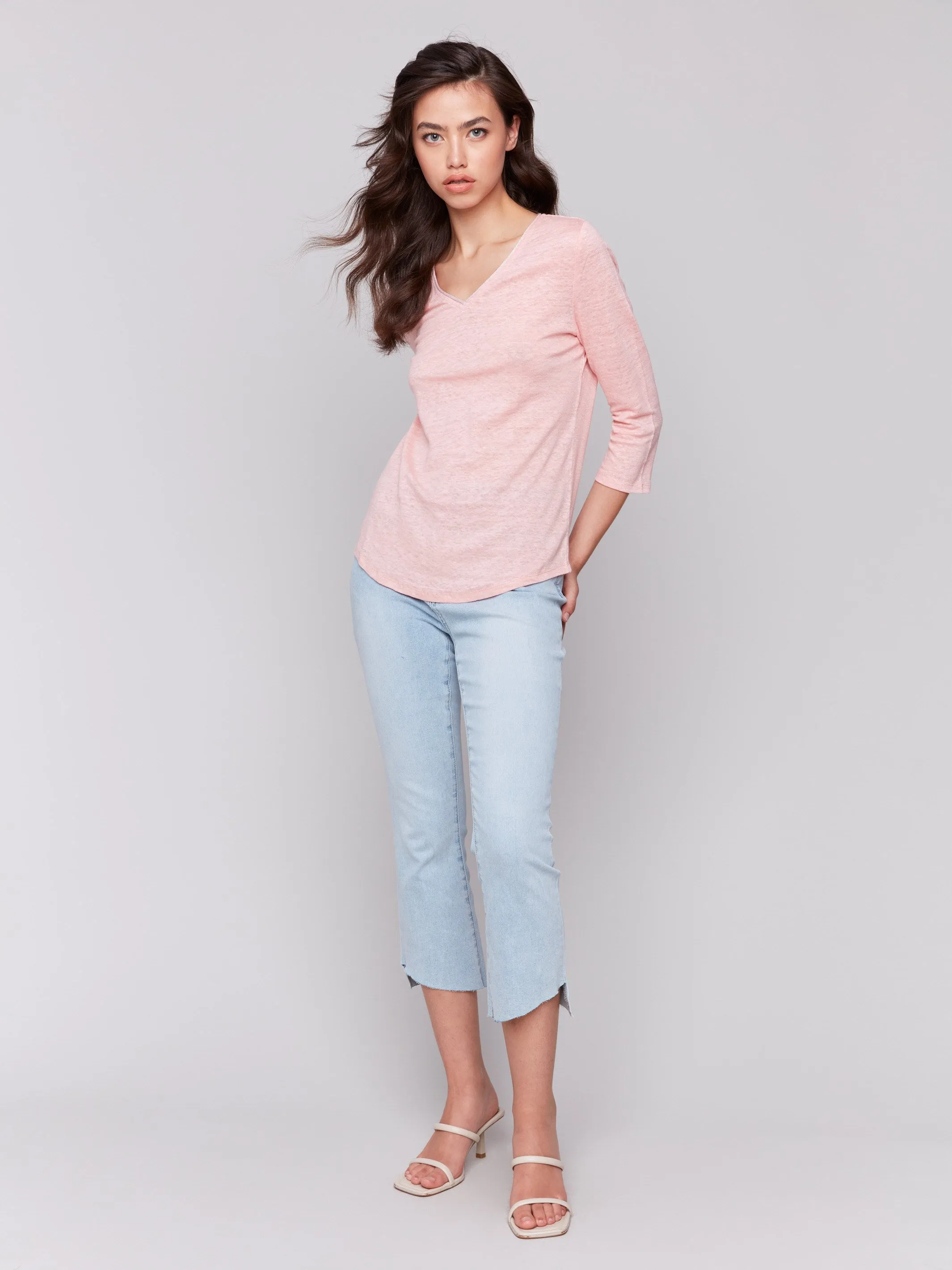 Linen Blend V-Neck Top - Guava sold by Charlie B product image thumbnail 2