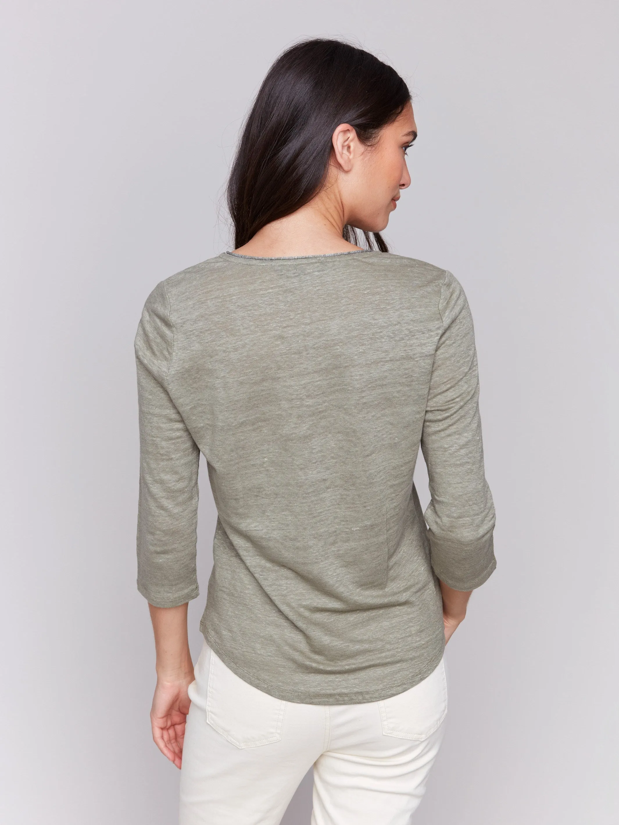 Linen Blend V-Neck Top - Celadon sold by Charlie B product image thumbnail 4