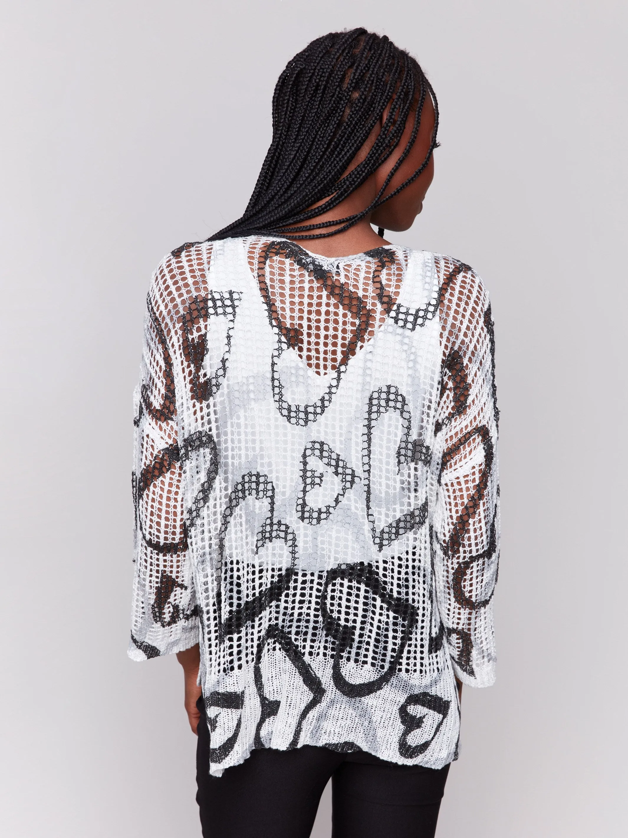 Printed Fishnet Crochet Sweater - Hearts sold by Charlie B product image thumbnail 4