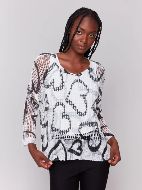 Printed Fishnet Crochet Sweater - Hearts sold by Charlie B