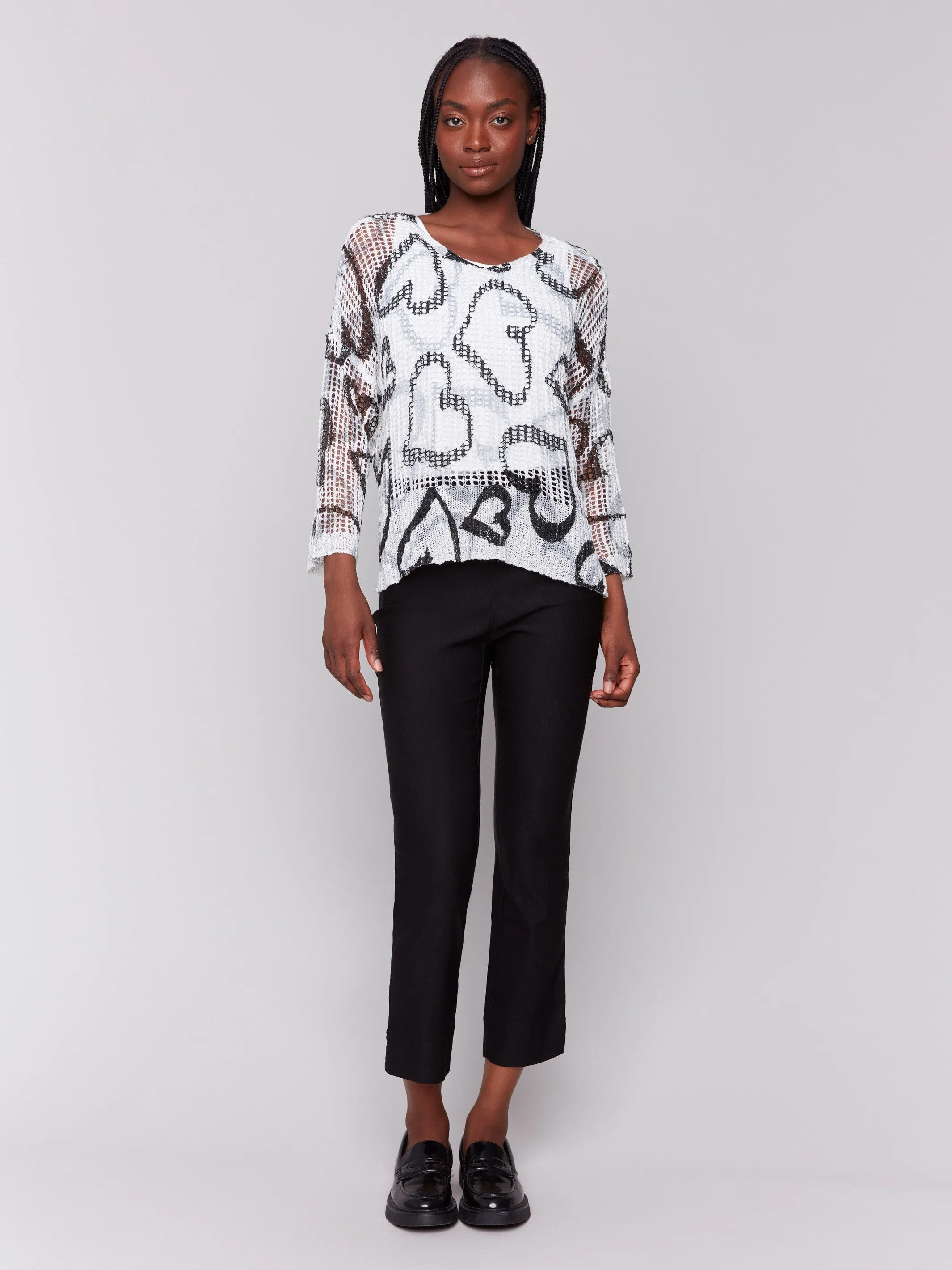Printed Fishnet Crochet Sweater - Hearts sold by Charlie B product image thumbnail 2