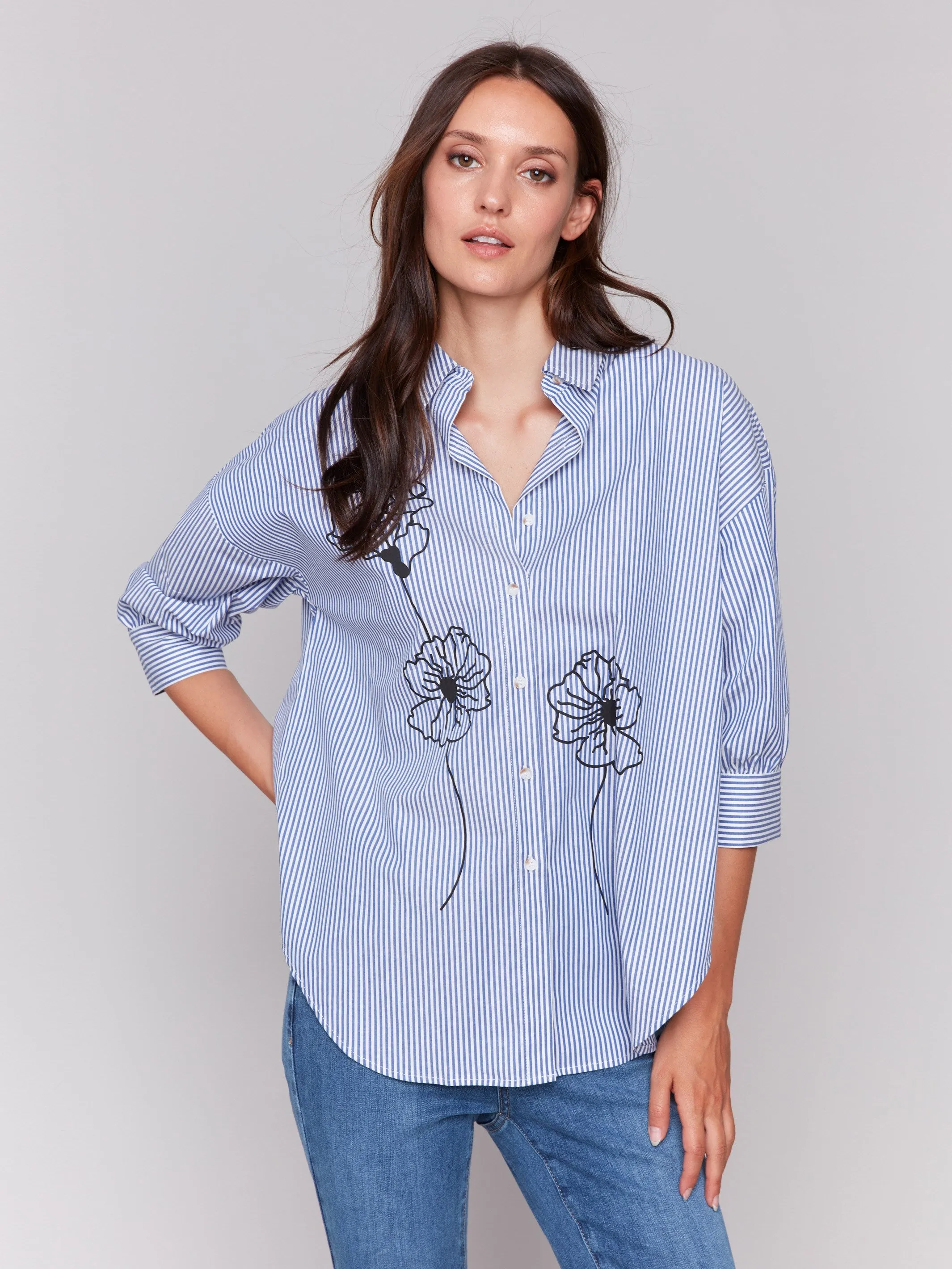 Striped Front Tie Blouse - Stripes sold by Charlie B