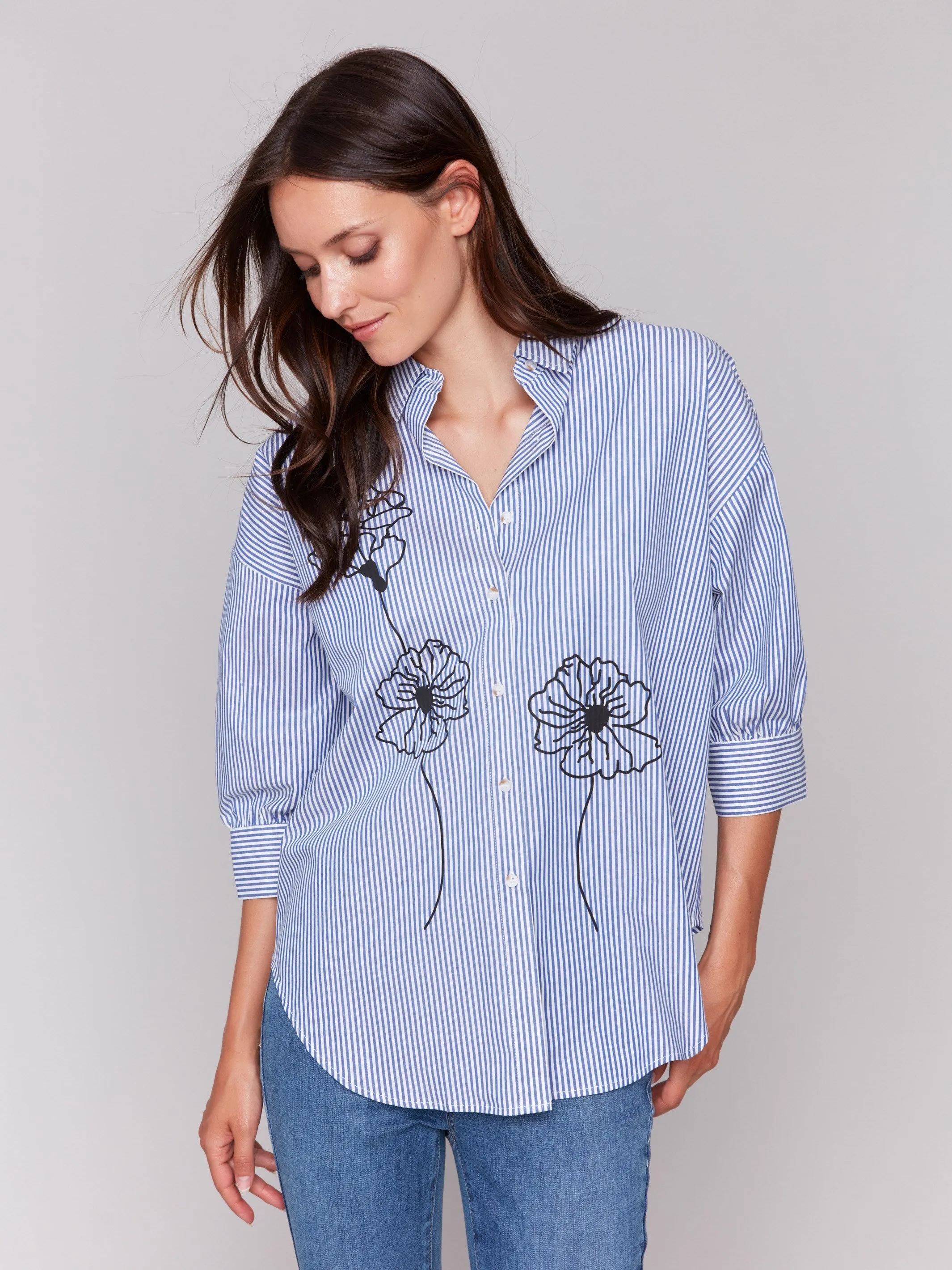 Striped Front Tie Blouse - Stripes sold by Charlie B product image thumbnail 5