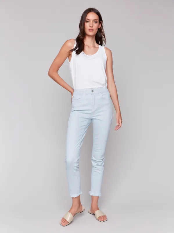 Printed Slim Leg Twill Pants - Stripes sold by Charlie B