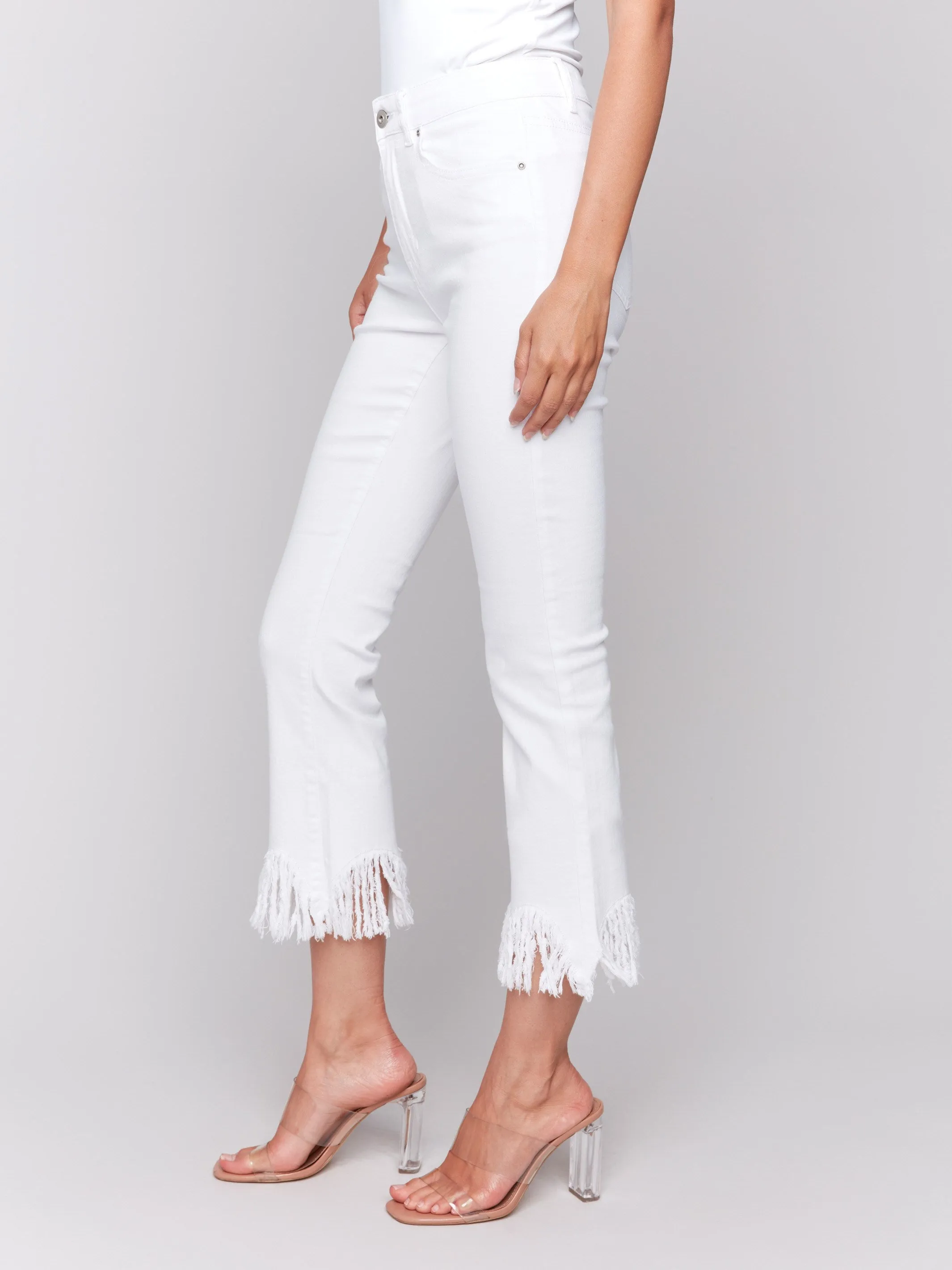 Cropped Jeans With Fringed Hem - White sold by Charlie B product image thumbnail 3
