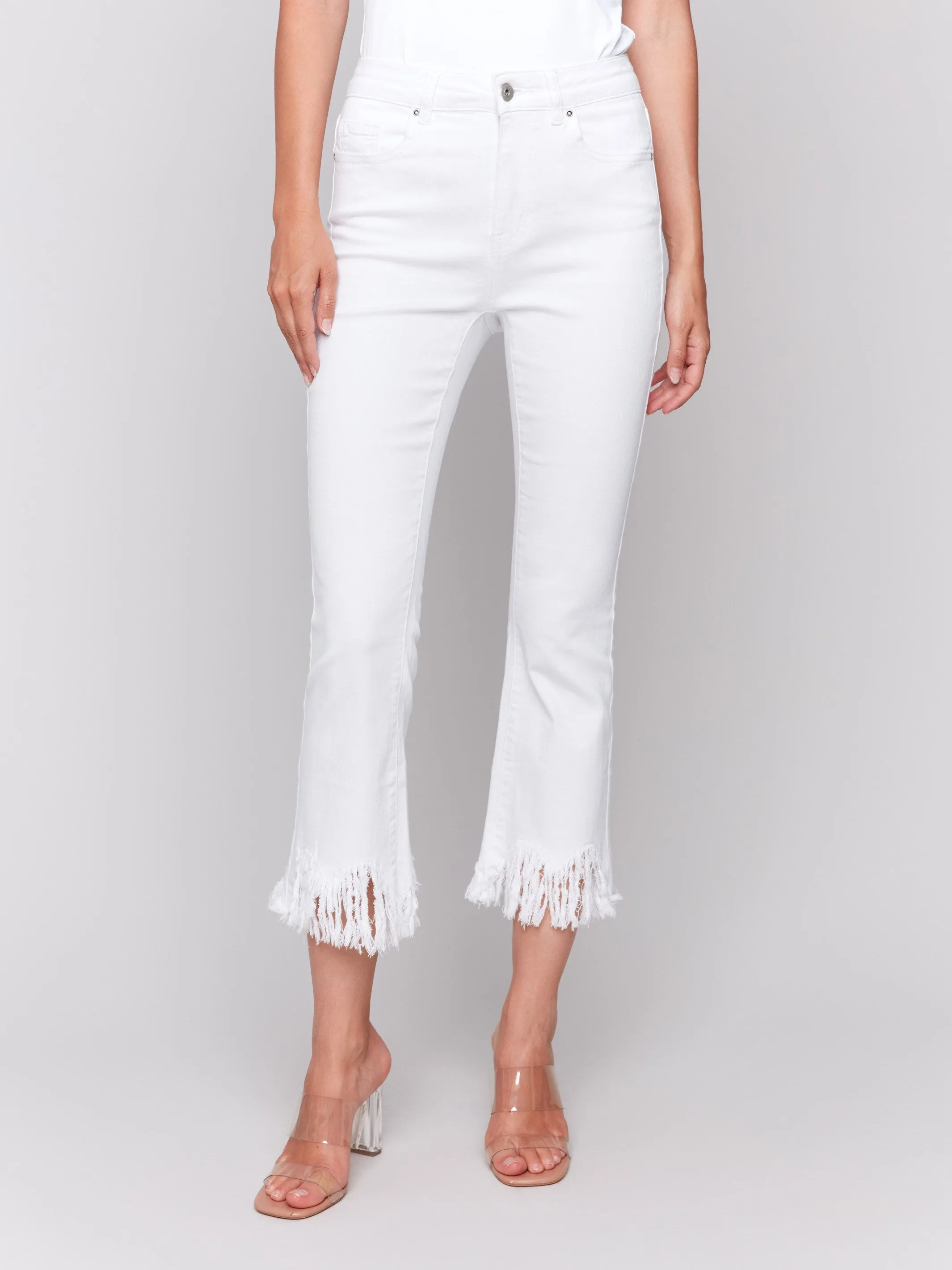 Cropped Jeans With Fringed Hem - White sold by Charlie B product image thumbnail 2