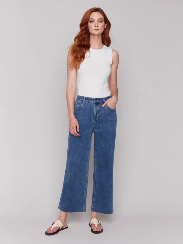 Wide Leg Jeans With Raw Edge - Medium Blue sold by Charlie B