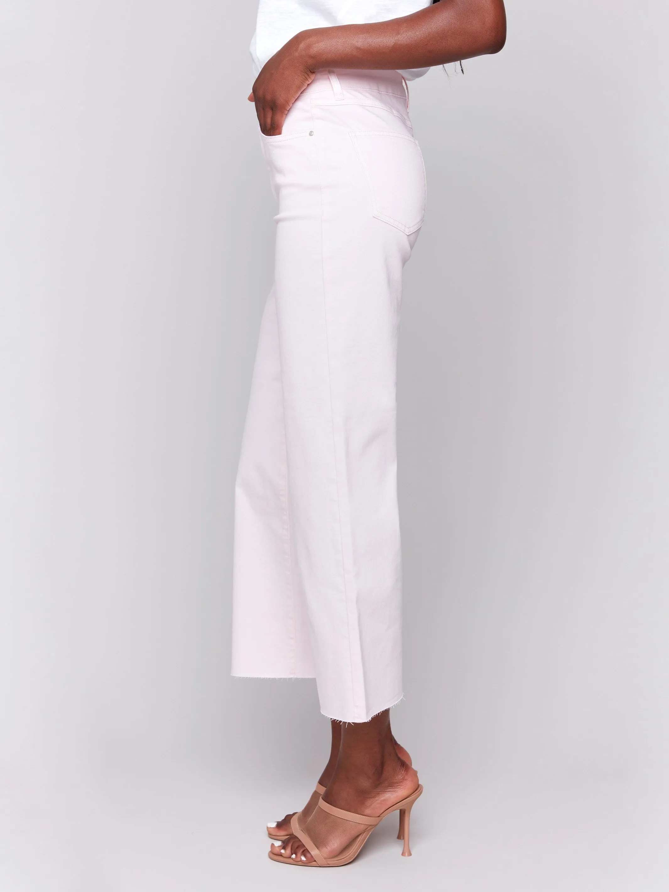 Wide Leg Twill Pants With Raw Edge - Petal sold by Charlie B product image thumbnail 3