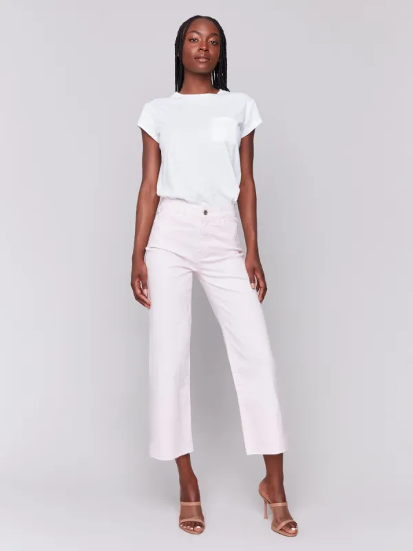 Wide Leg Twill Pants With Raw Edge - Petal sold by Charlie B