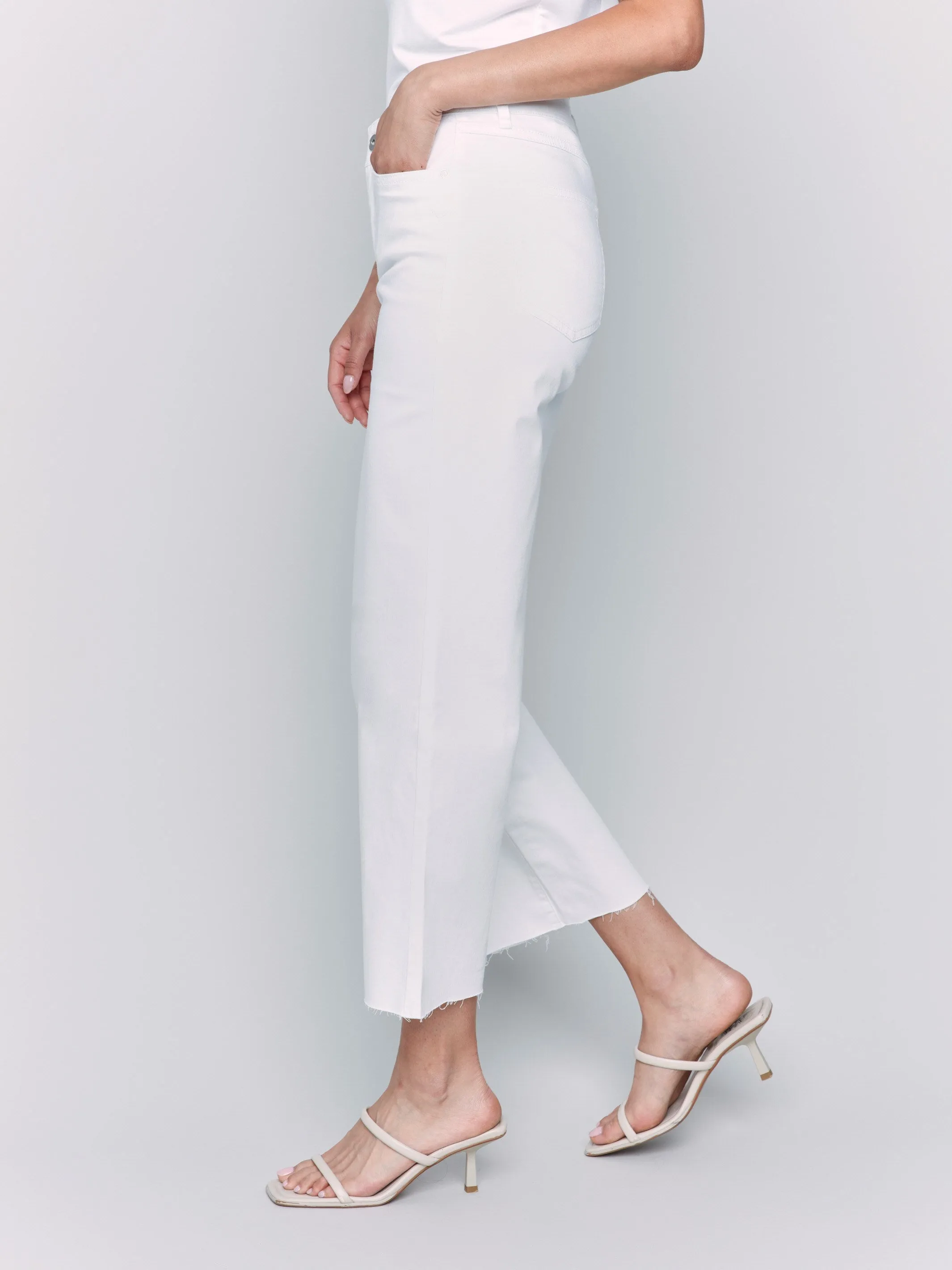 Wide Leg Twill Pants With Raw Edge - White sold by Charlie B product image thumbnail 3