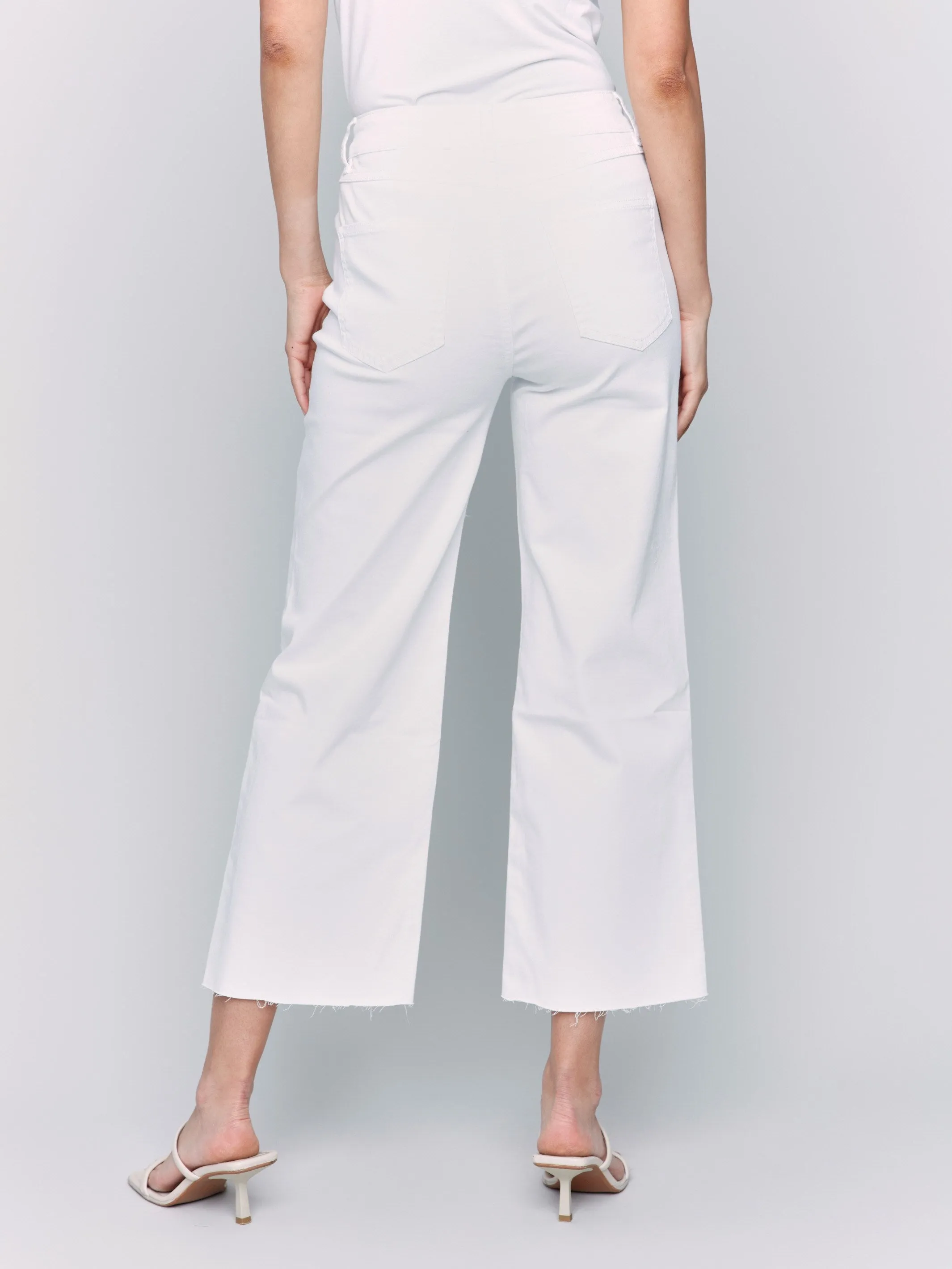Wide Leg Twill Pants With Raw Edge - White sold by Charlie B product image thumbnail 4