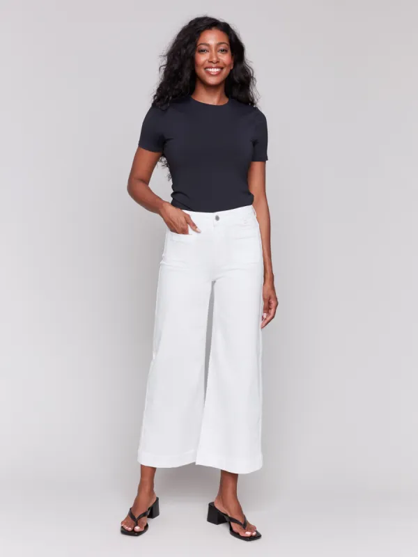Patch Pocket Flare Twill Pants - White sold by Charlie B