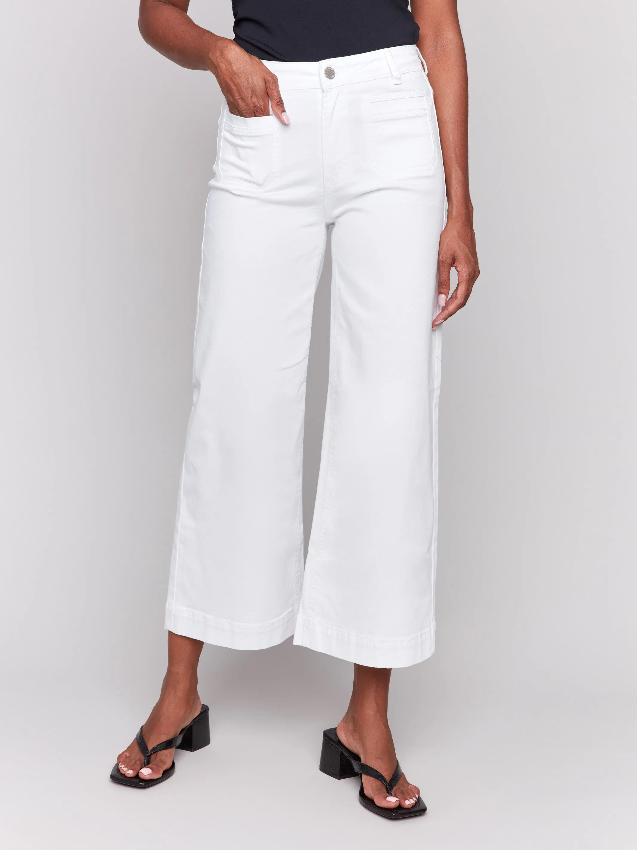 Patch Pocket Flare Twill Pants - White sold by Charlie B product image thumbnail 2