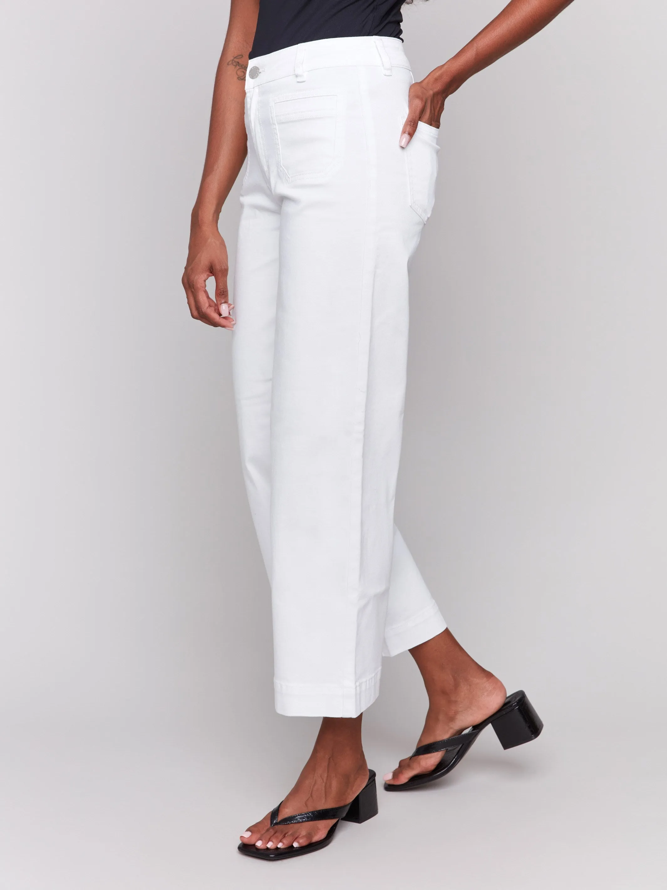 Patch Pocket Flare Twill Pants - White sold by Charlie B product image thumbnail 3