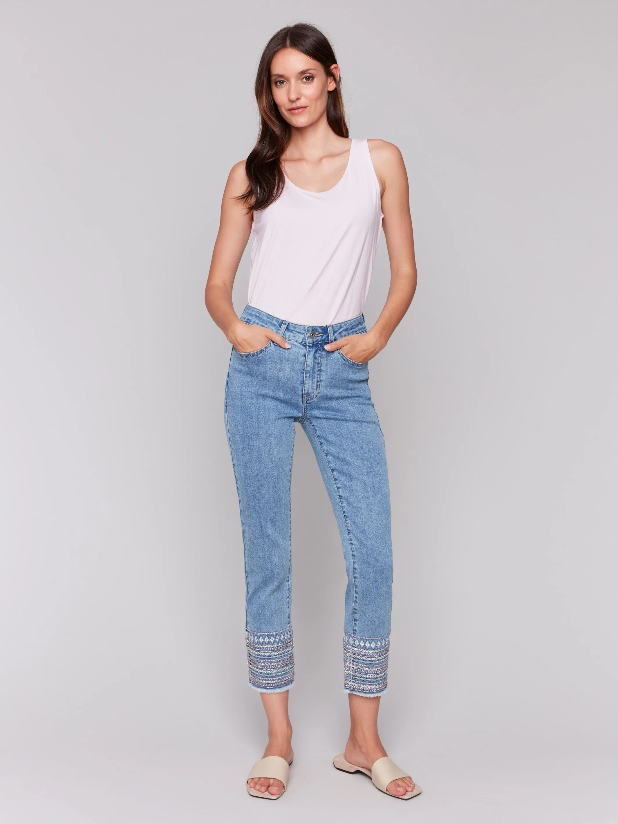 Embroidered Hem Jeans - Light Blue sold by Charlie B product image thumbnail 5