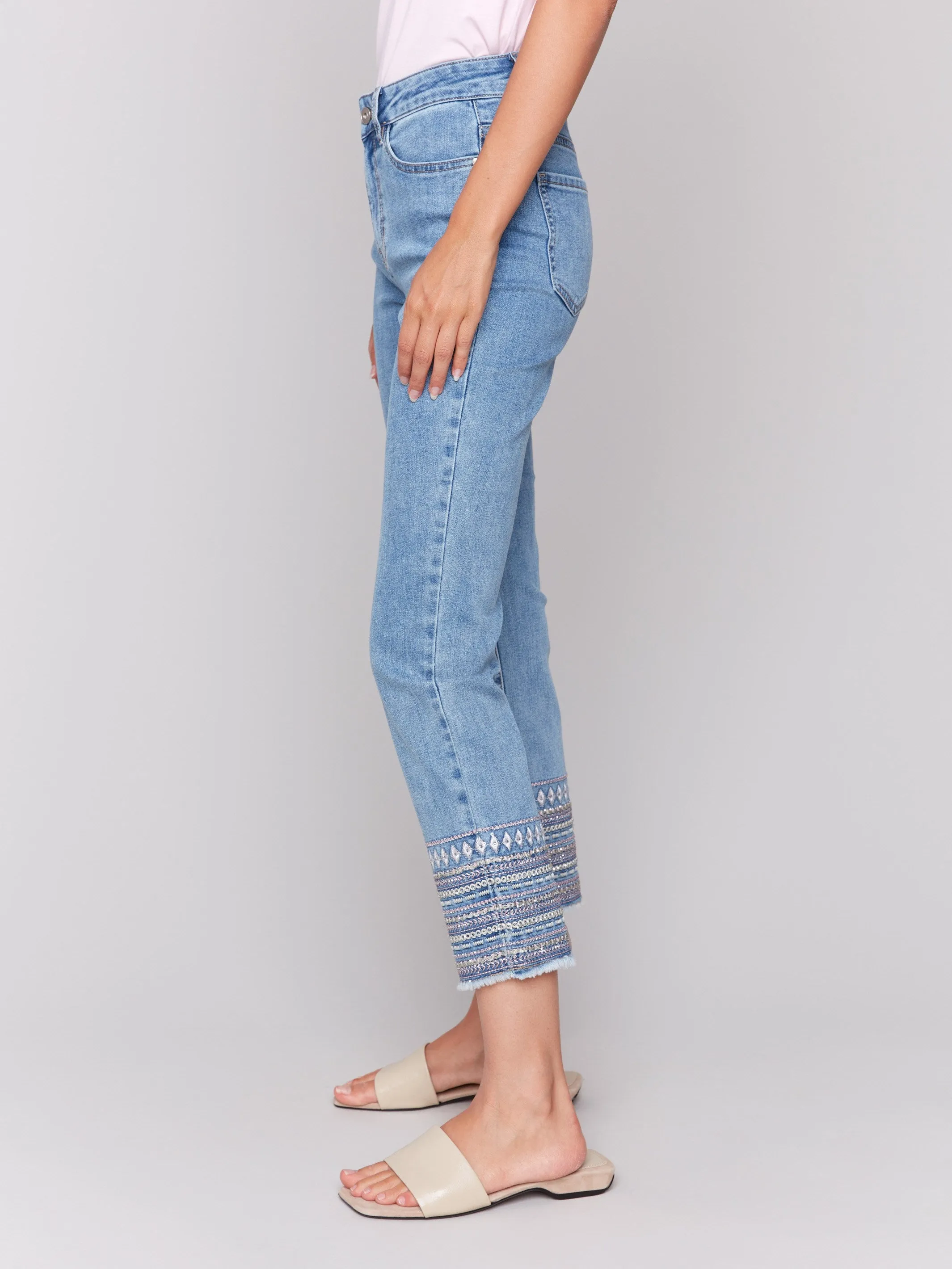 Embroidered Hem Jeans - Light Blue sold by Charlie B product image thumbnail 3